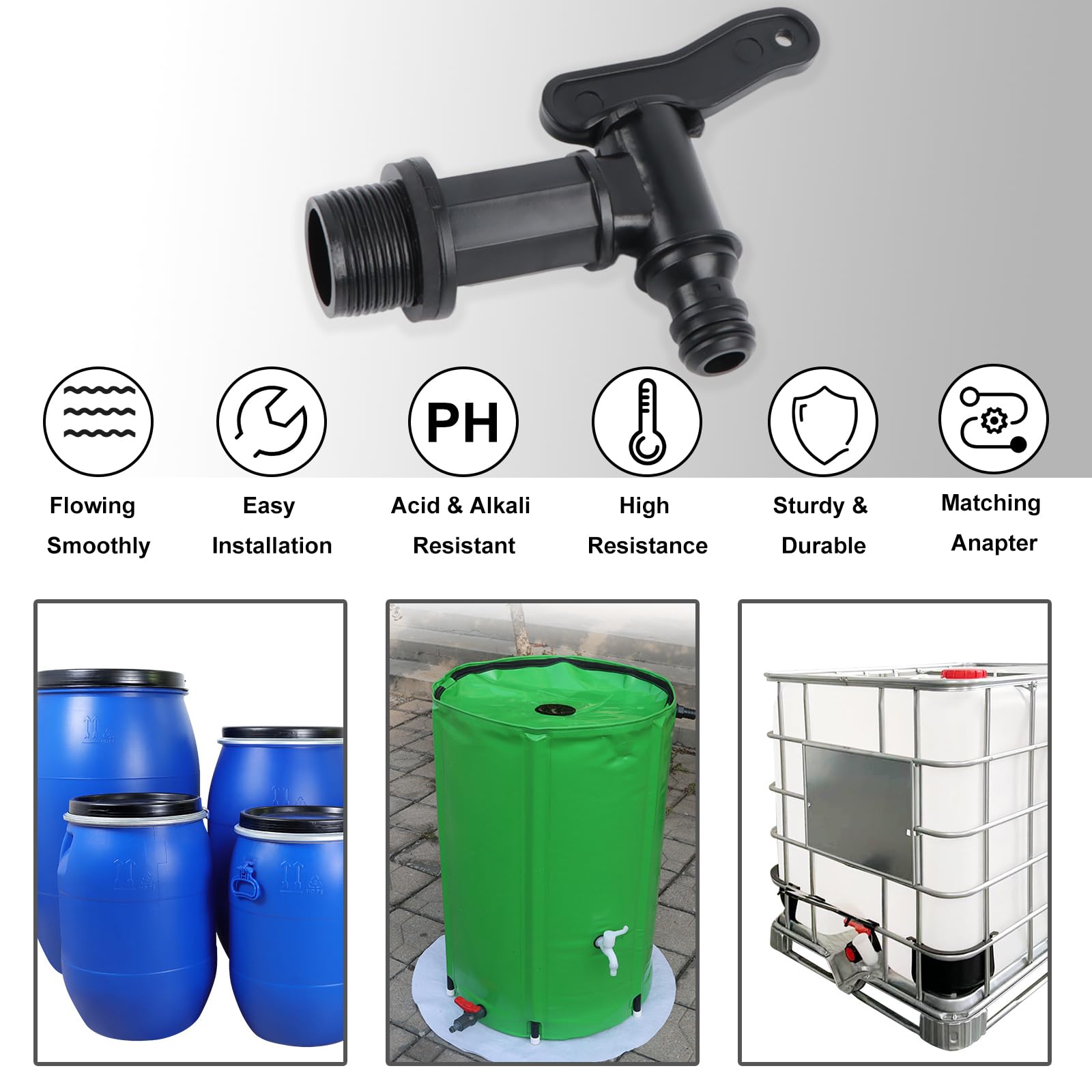 Rubinetto Di Scarico Per Serbatoio Acqua Piovana 3/4'' - 2 Pezzi Con Guarnizioni E Apriforo