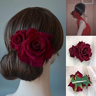 Kriccio Flower Hair Combs, Rose Flower Bohemia Hairpin Bride Hanfu Costume Hair Decor for Party Wedding Wine Red