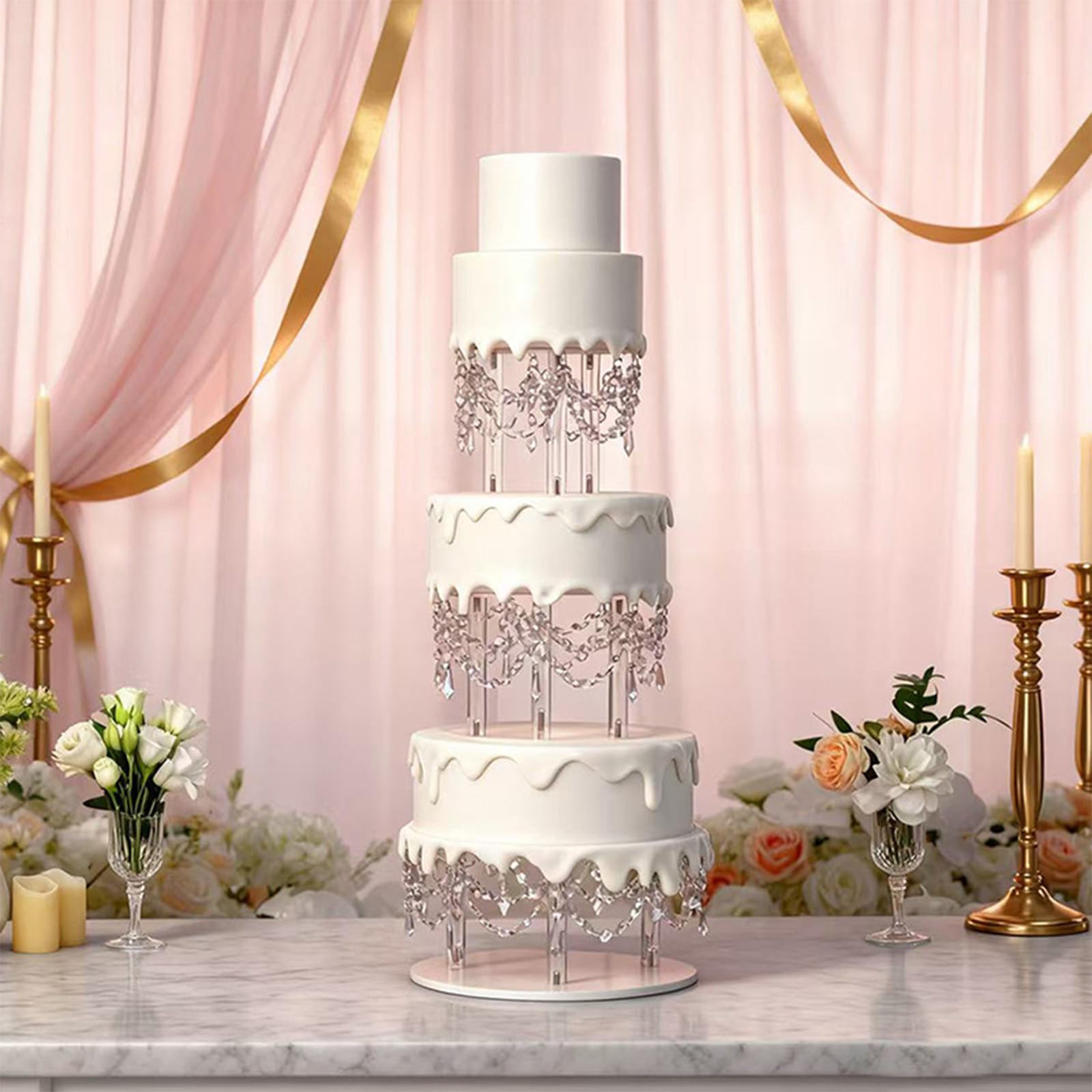 Alzata per torte in acrilico trasparente infrangibile con perline, per esporre forniture da pasticceria per vari eventi sociali, supporto trasparente per torte