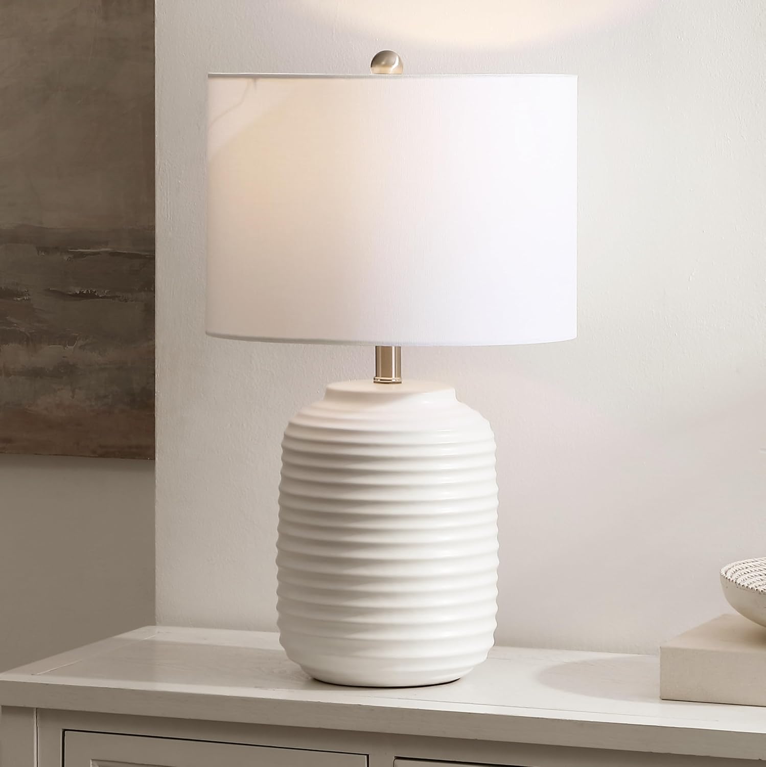 SAFAVIEH Lighting Collection Elio White Ceramic 24-inch Table Lamp (LED Bulb Included)