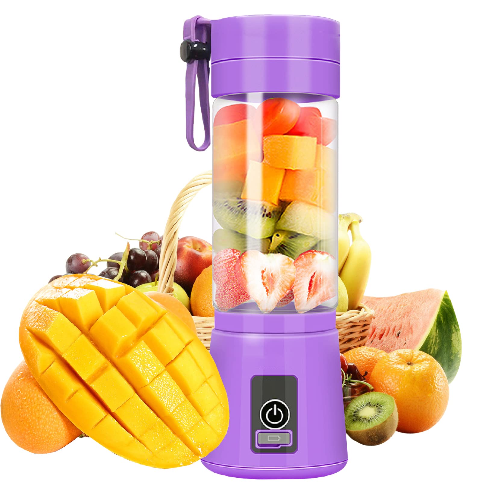 Portable Blender,Mini Blender,Smoothies Shake Juicer Cup Purple,Electric Fruit Mixer,Six Blades in 3D for Superb Mixing,13oz,380ML, USB Rechargeable Home Travel Handheld Fruit Juicer