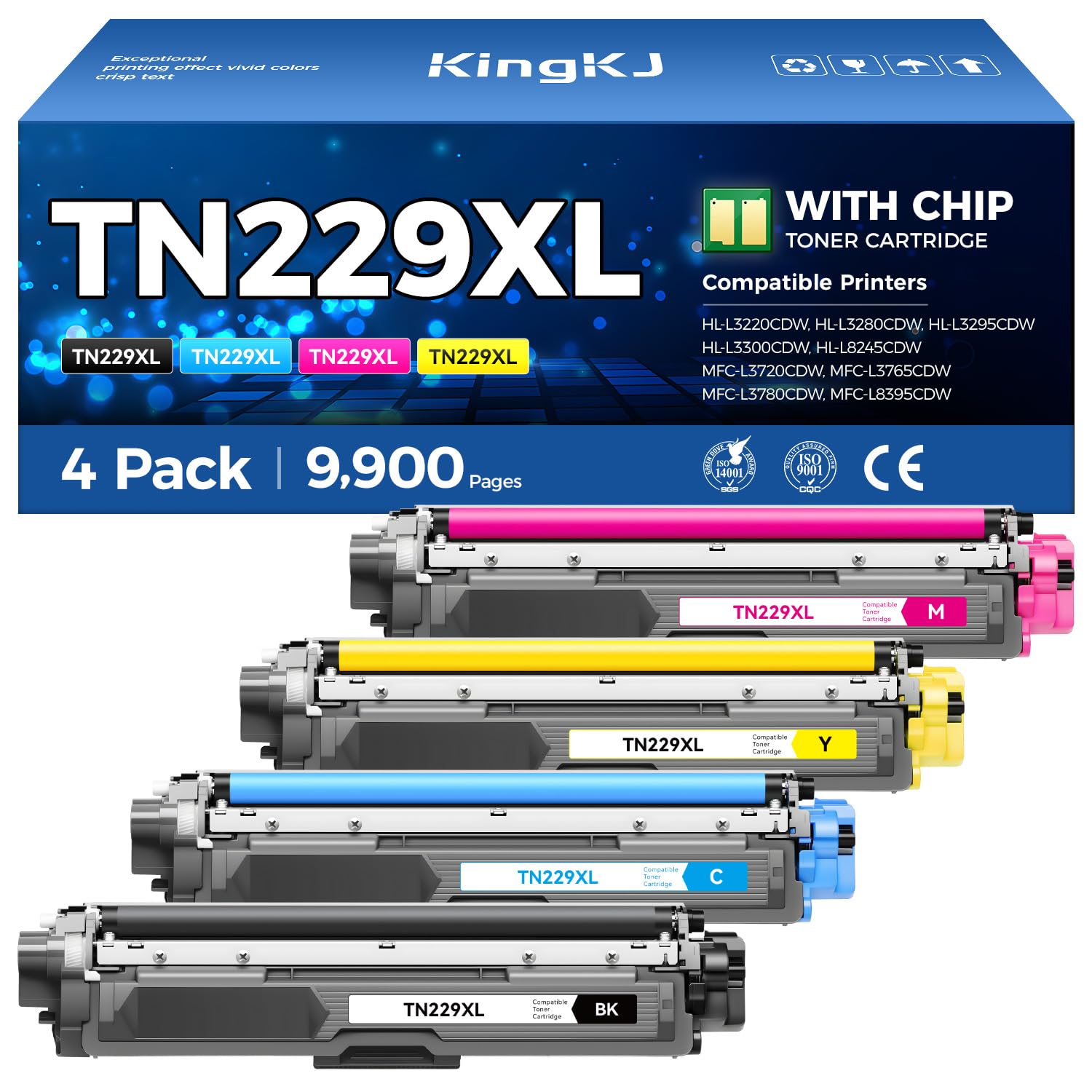 TN229 Toner Cartridge Set 8-Pack Replacement for Brother TN-229XL TN229 XL Black MFC-L3720CDW MFC-L3780CDW HL-L3220CDW HL-L3280CDW HL-L3300CDW HL-L3295CDW L8245CDW MFC-L8395CDW L3765CDW Printer Ink