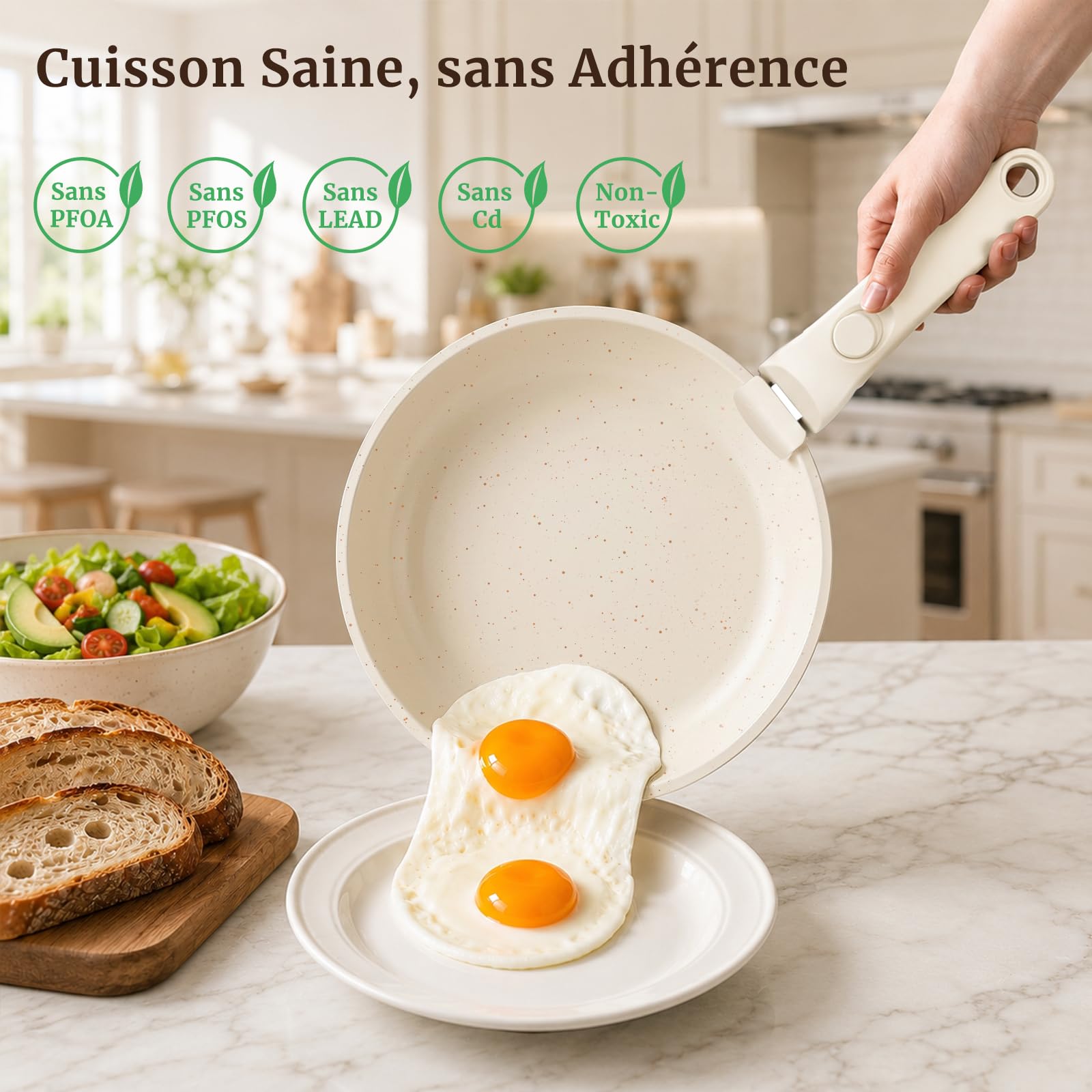 YASHE Batterie de cuisine 21 pièces, non toxique, sans PTFE ni PFAS | Non Toxique Set de Poêles et Casseroles en Granit, Compatibles Induction et Four, Empilable Gain de Place