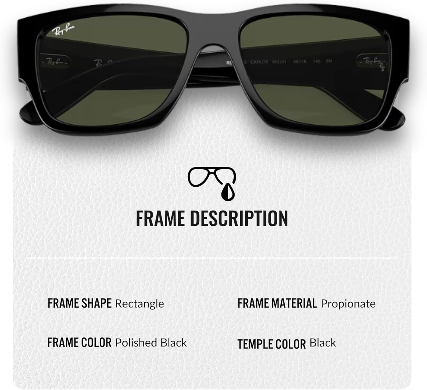 Ray-Ban RB0947S CARLOS Rectangle Shaped Sunglasses for Men & Women with Official RAYBAN Eyewear Kit - Image 5