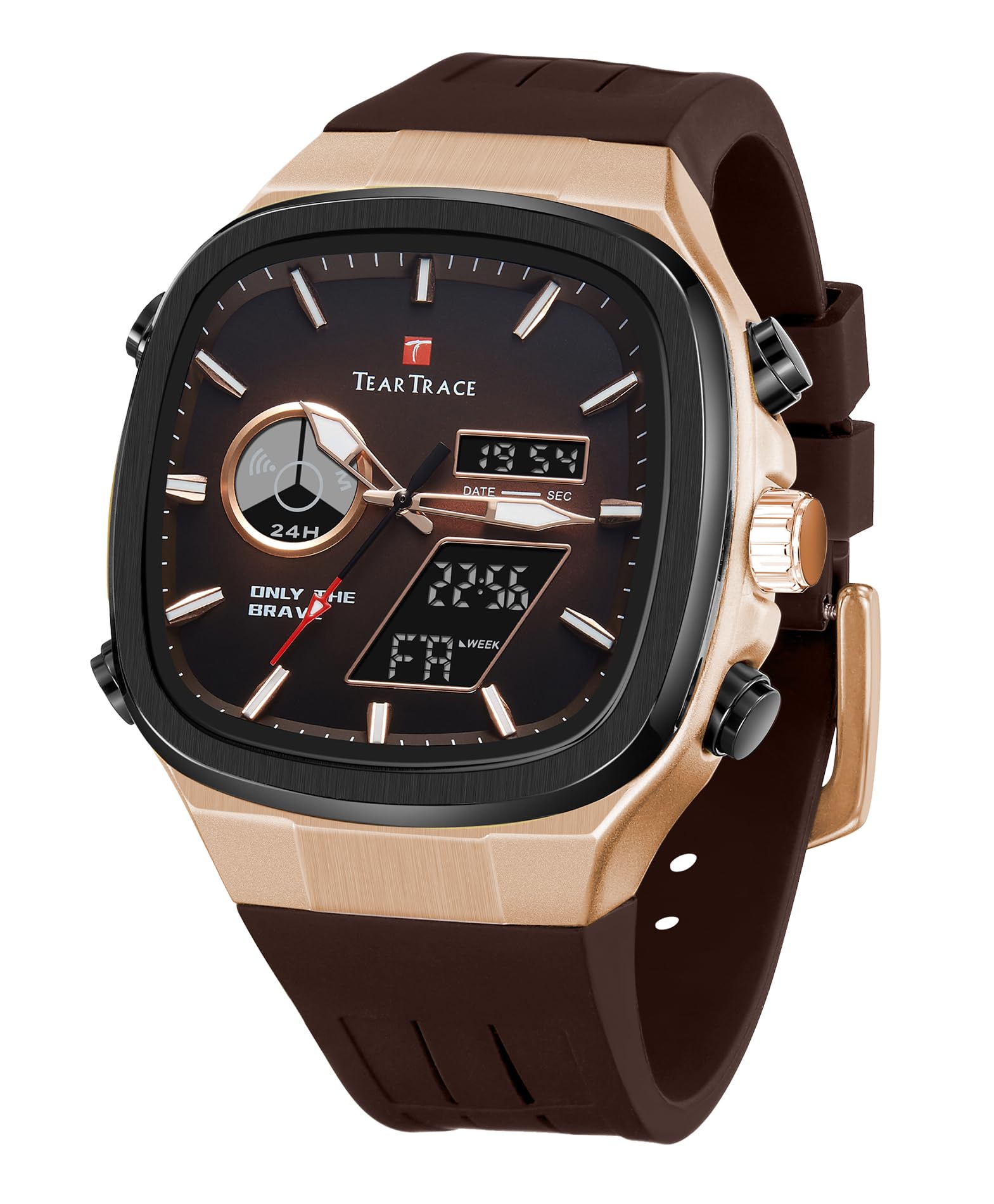 TEARTRACE Reloj analógico digital para hombre, luminoso, impermeable, deportivo, moderno, casual, trabajo, ideal para deporte y uso diario, Marrón, deporte, trabajo, casual