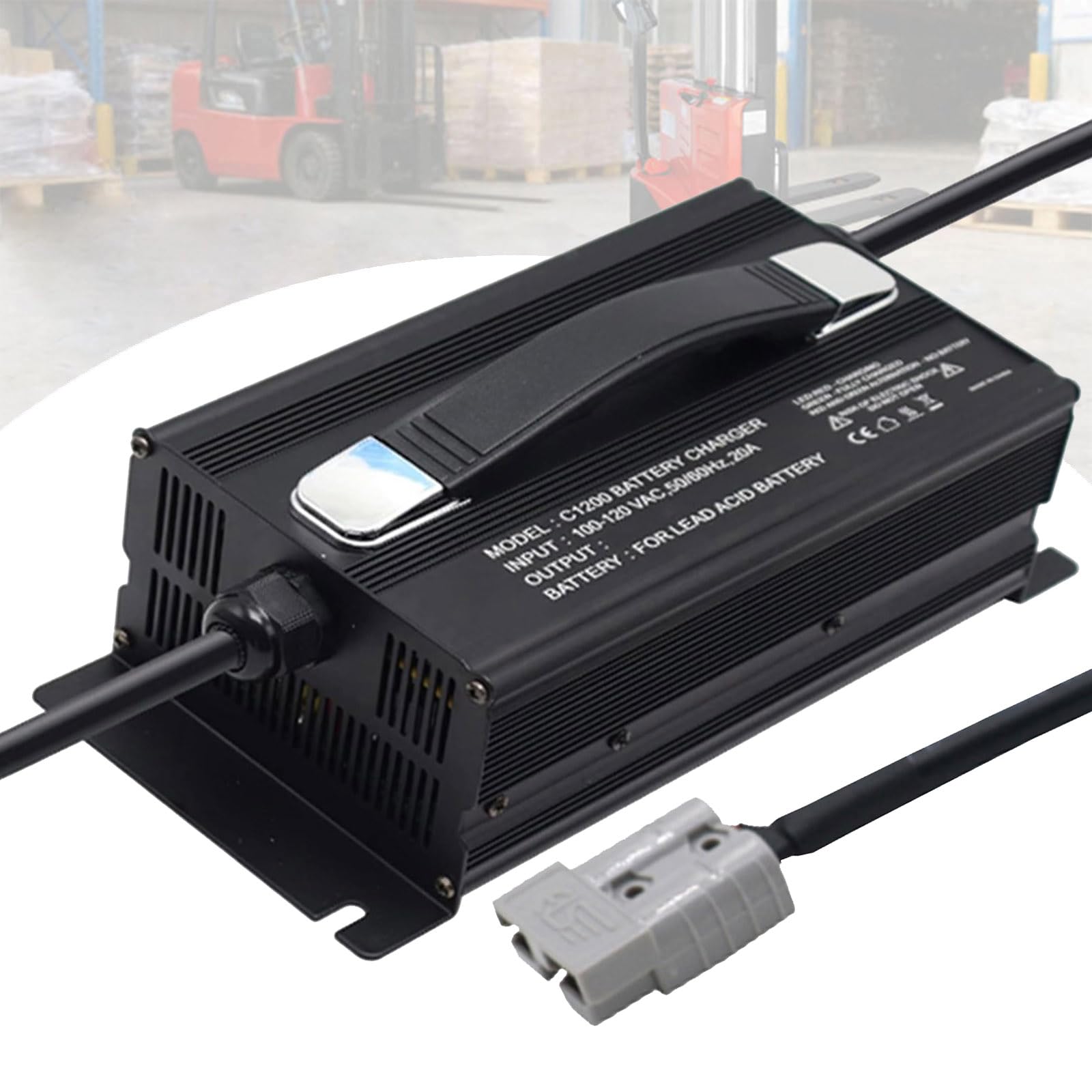 Caricabatterie per Carrelli Elevatori 48V 20A con Connettore Anderson 50A/120A/175A/350A per Carrelli Elevatori, Transpallet e Lavasciuga Pavimenti A Guida Accompagnata