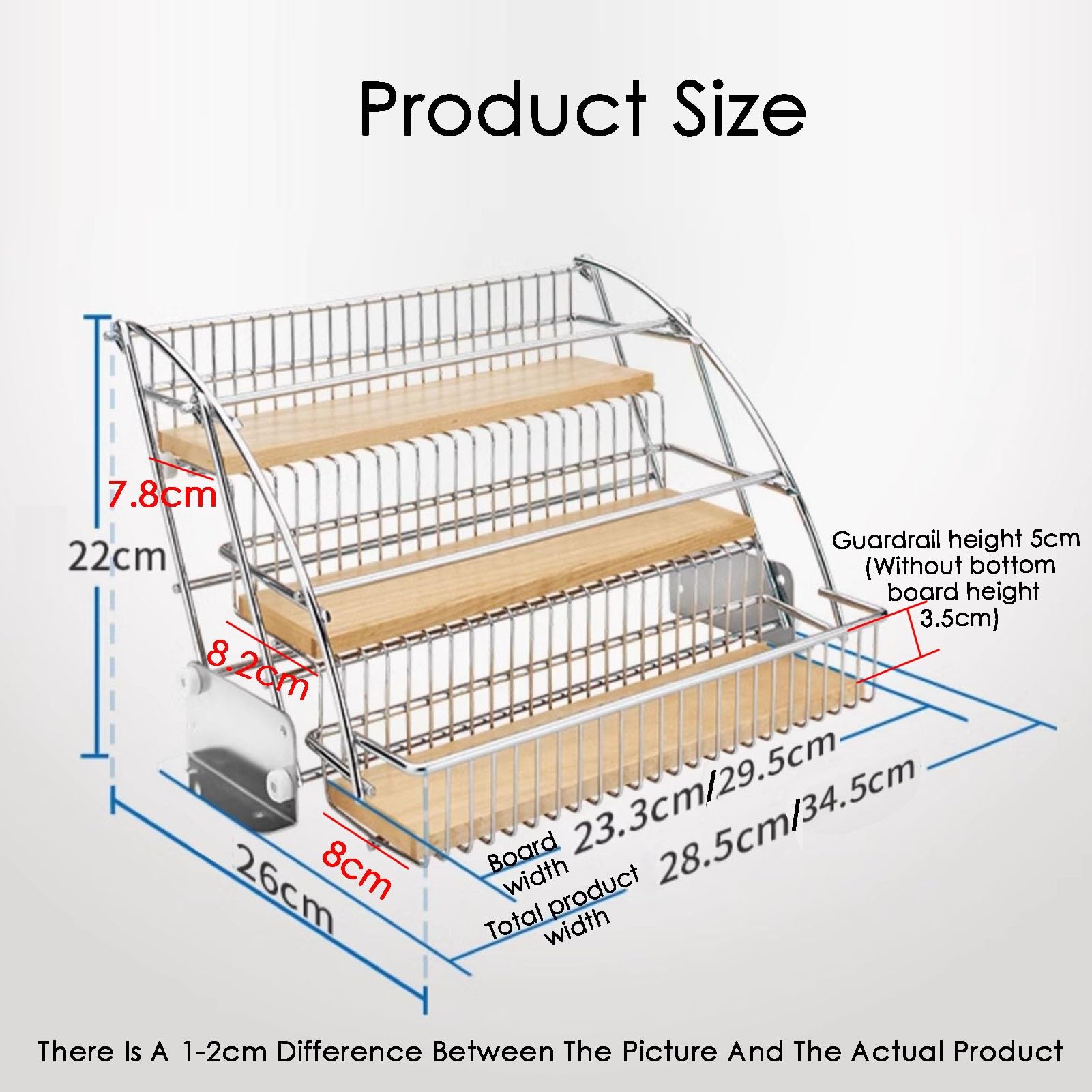 Nizer Étagère à épices à 3 niveaux – Étagère coulissante pour assaisonnement des bouteilles, capacité de charge de 10 kg, solution de rangement murale de cuisine (argenté, 22 x 26 x 28,5 cm)