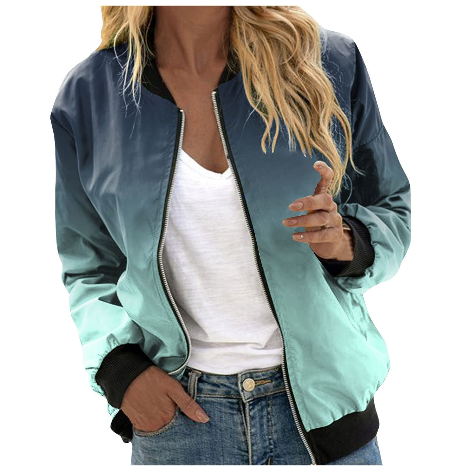 ADUWOAN Women's Embroidered Bomber Jackets Zip Up Satin Floral Outerwear  Windbreaker Collarless Baseball Jacket Coat