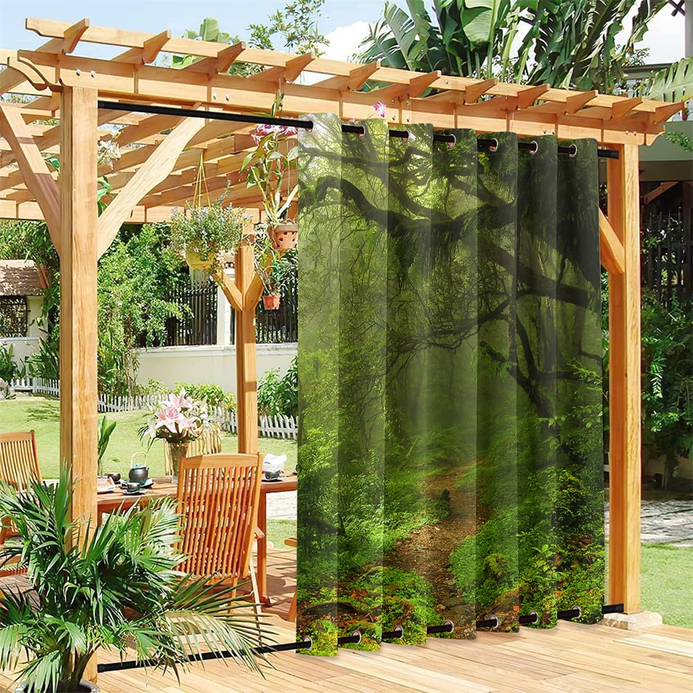 Hixingo Outdoor Curtains Waterproof Windproof, Gazebo Curtains with Grommet (Top & Bottom) for Pergola Patio Garden, Sun Protection, Extra Long - 3D Plant Print (path,132x304cm)