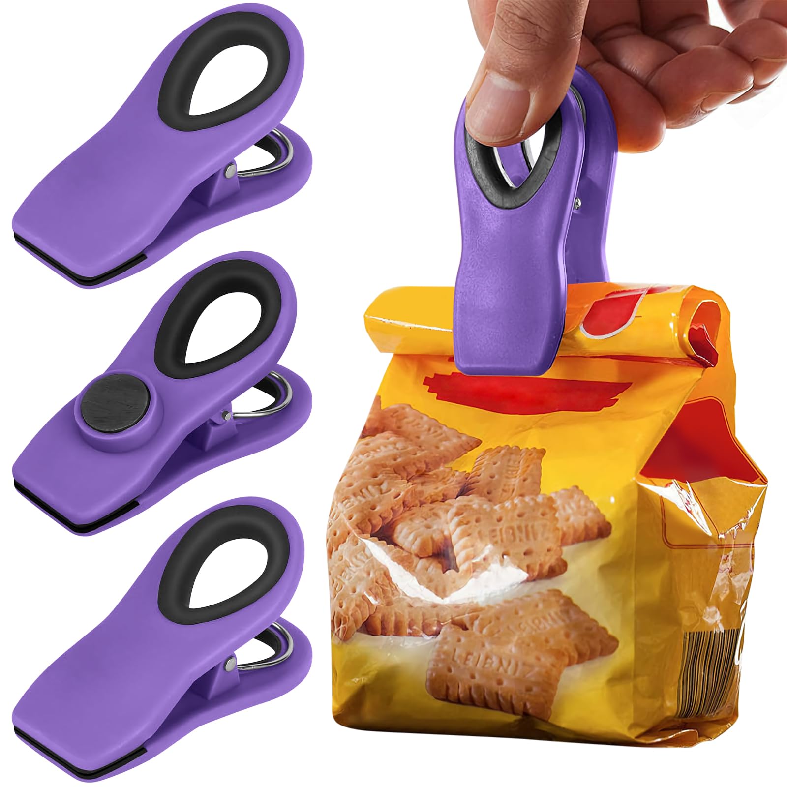 10 Pack Magnetic Chip Clips- Food Clips, Chip Clips, Bag Clips for Food Storage with Airtight Seal Grip for Bread Bags, Snack Bags and Food Bags (Dark Violet)
