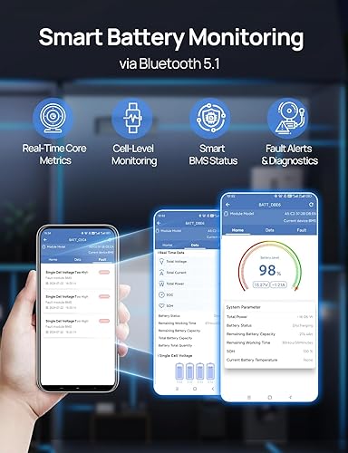 Miniatura 2 de ECO-WORTHY Batería LiFePO4 de 3584 Wh, 12 V, 280 Ah con Bluetooth y corte de baja temperatura, BMS integrado de 200 A, ciclo profundo para cámper,