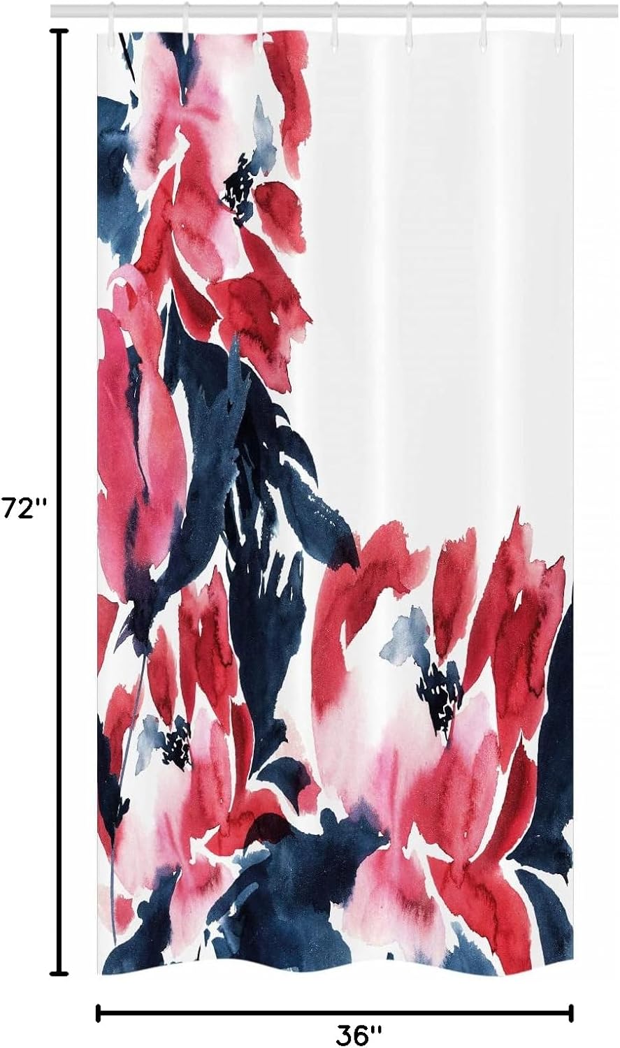Ambesonne Floral Stall Shower Curtain, Flowers in Watercolor Style Effect Illustration of Peonies Spring Inspired Print, Fabric Bathroom Decor Set with Hooks, 36" W x 72" L, Dark Blue Red
