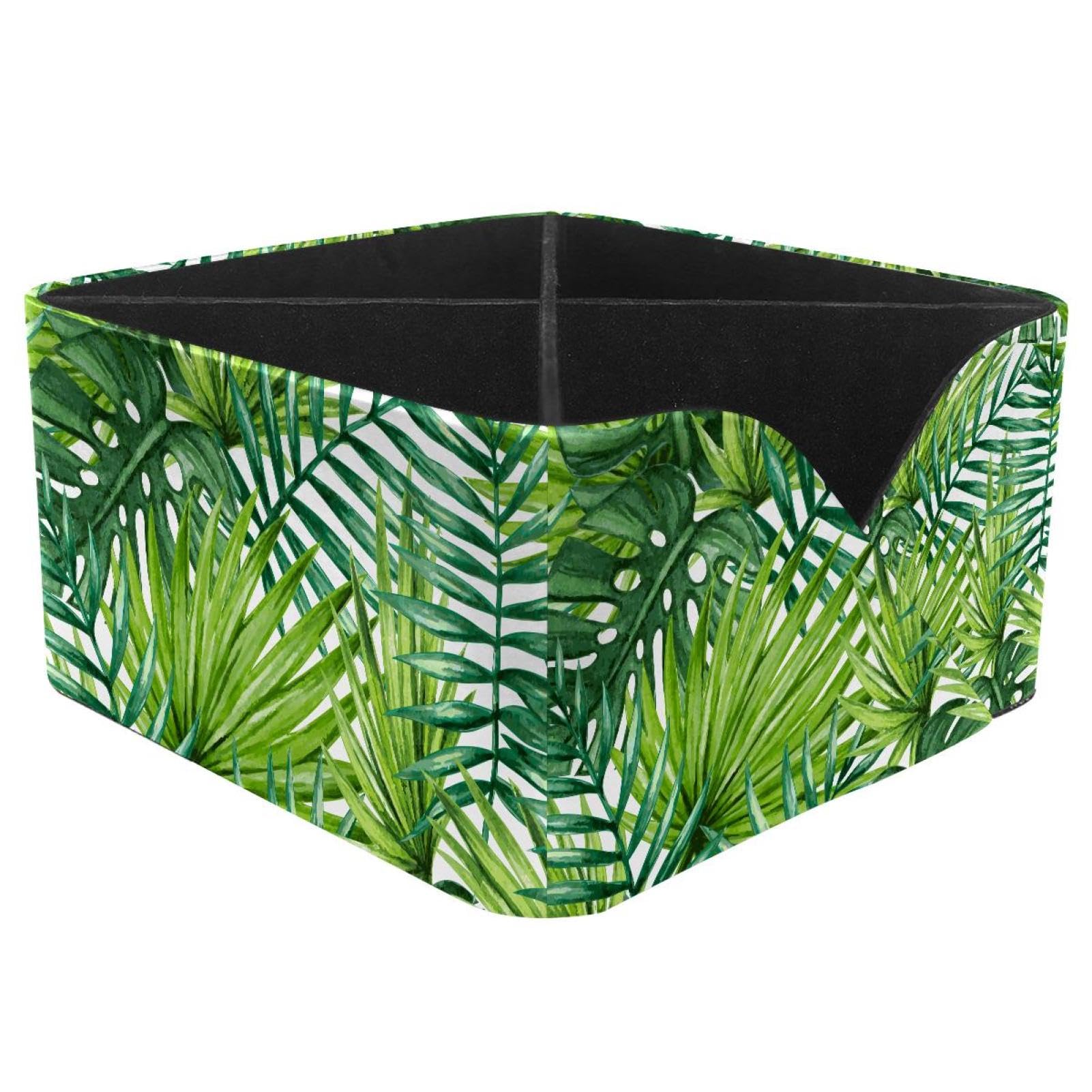 KengjuTesu Tropical Palm Leaves Desktop Organizer Pen Holder, Rectangular Pencil Cup for Office, Study and Makeup Stations