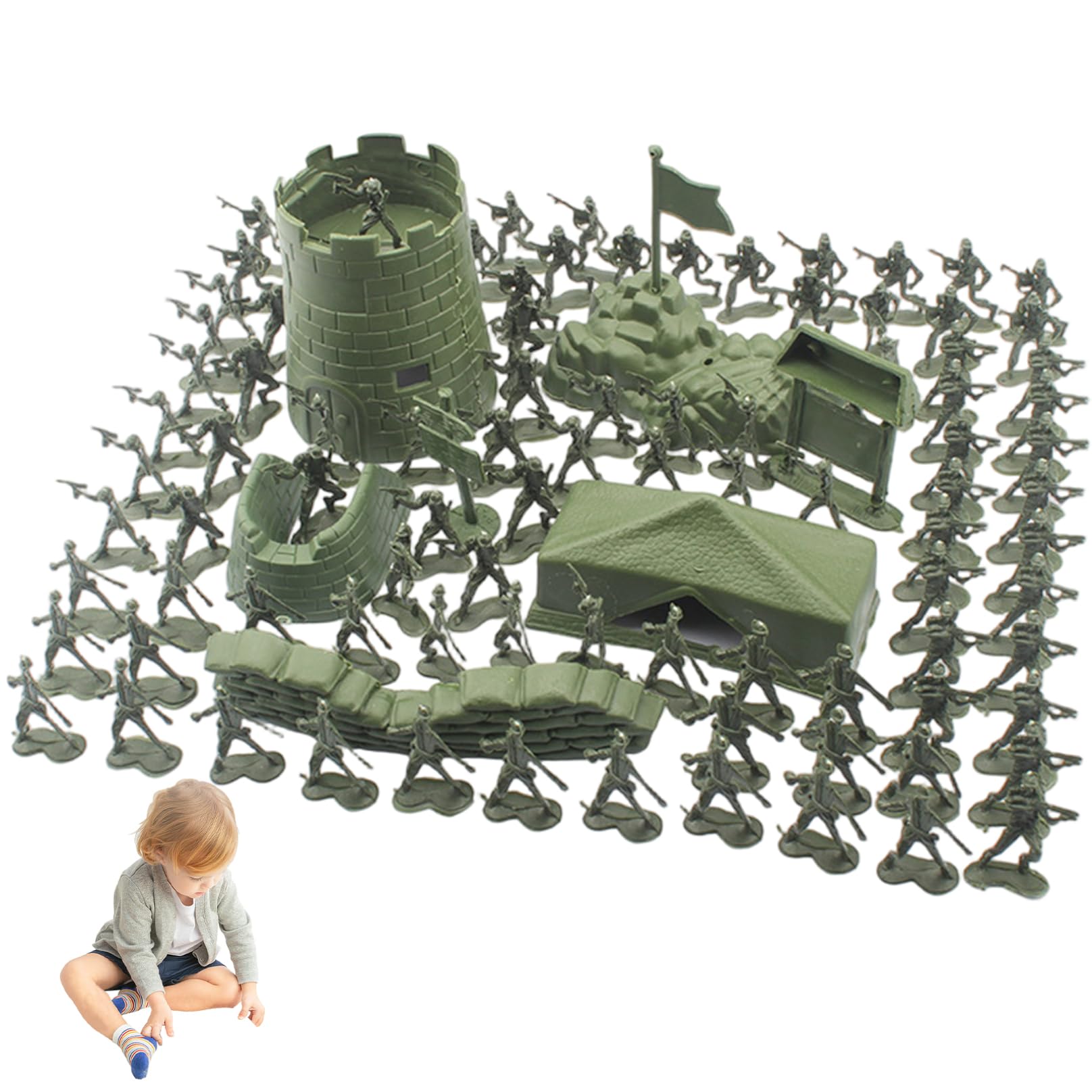 Otbushit 100Pcs/Set Ancient Soldier Toys Army Men Action Figures with Scene Model for Boys Birthday Party Plastic Beach Toys