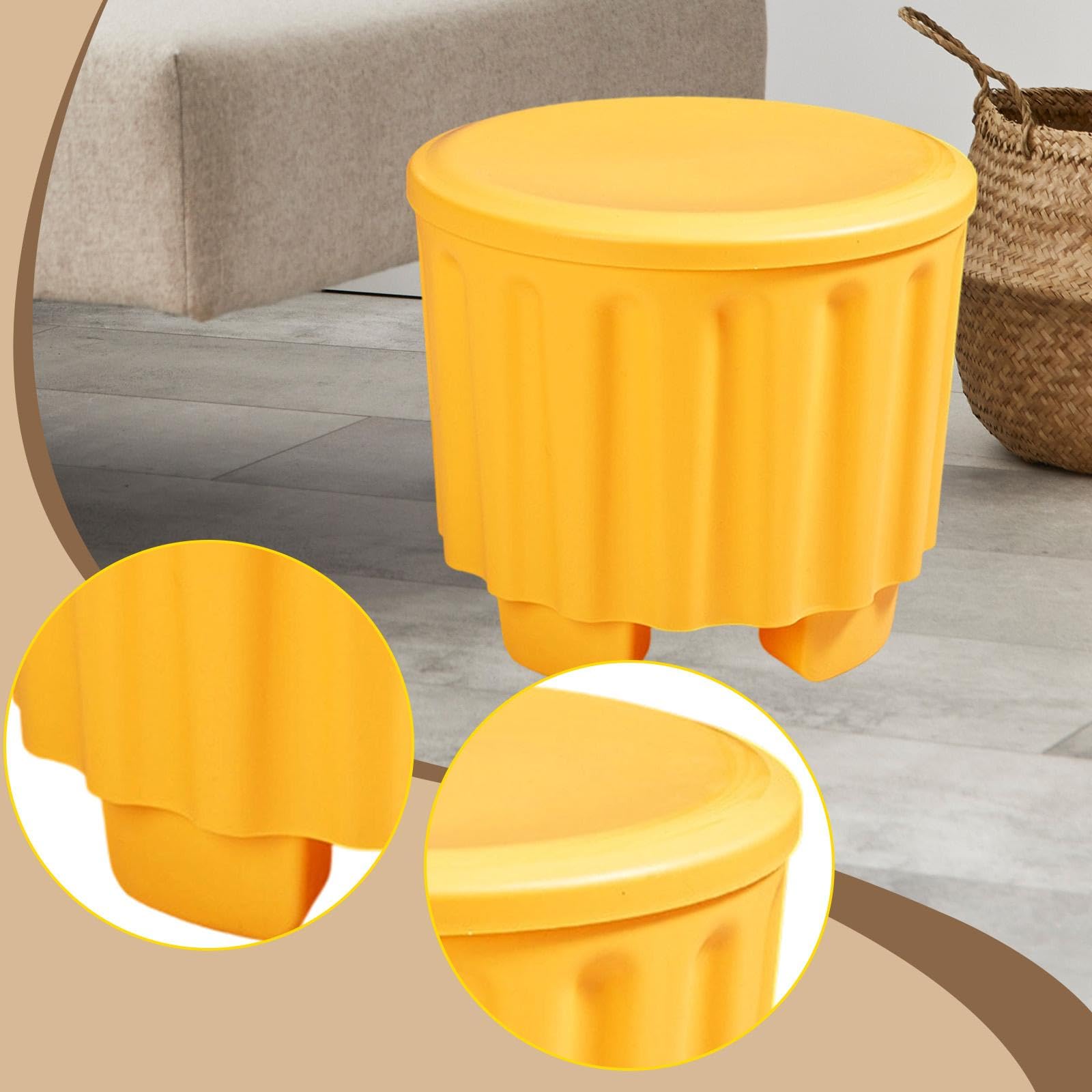 Pouf Contenitore, poggiapiedi, Sedia da toeletta per Bambini e Adulti, Sgabello per Cambio Scarpe per corridoio, Camera da Letto, Soggiorno, Giallo