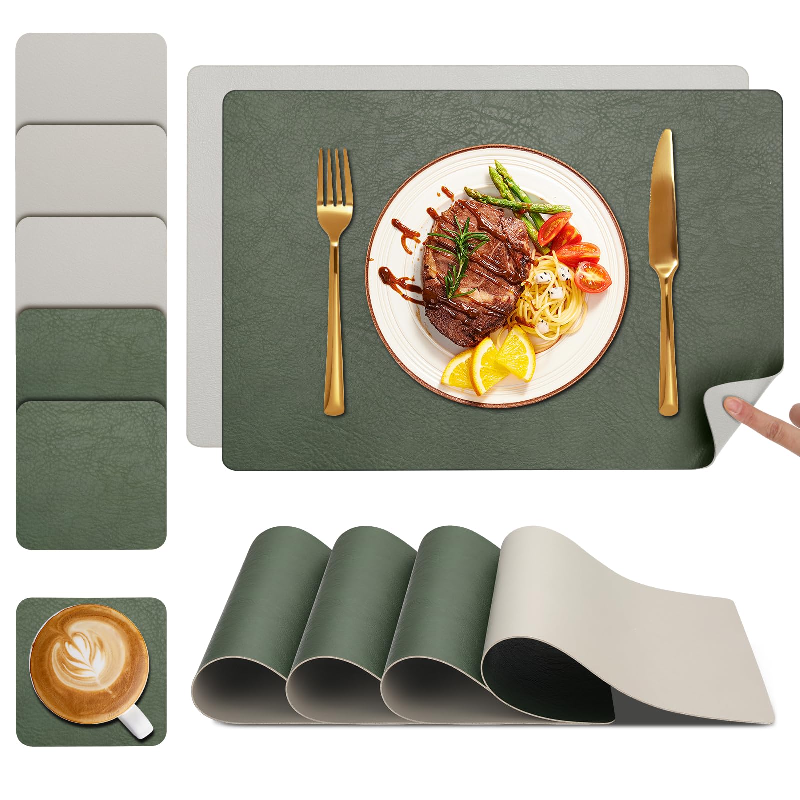 YIHELU Tischsets Abwaschbar und Untersetzer 6er Set, Platzsets Abwaschbar Doppelseitigen Kunstleder rutschfest & Einfache Reinigung, Platzdeckchen Abwischbar für Küche & Esszimmer