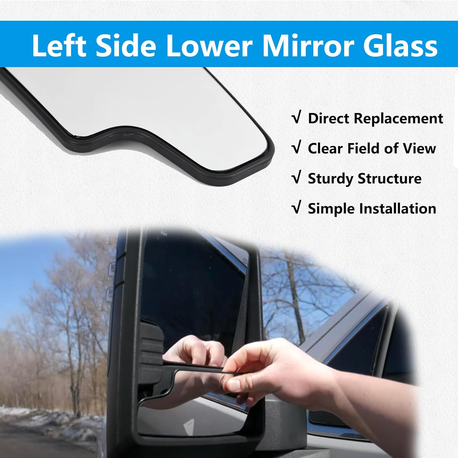 Driver Lower Side Mirror Glass Compatible with 2020-2025 Chevy Silverado 1500 2500HD 3500HD GMC Sierra, Left Convex Mirror Replacement with Backplate for 84468914