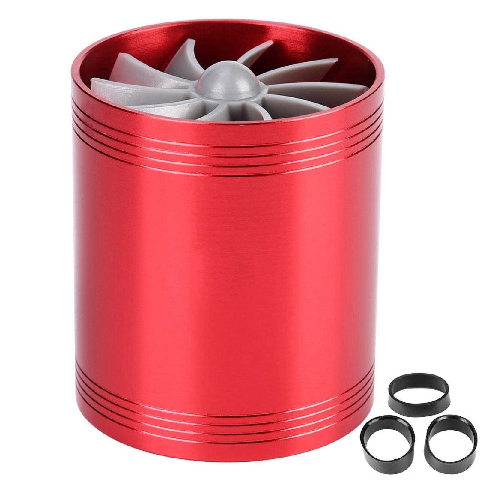 Air Intake Turbo Aluminum Alloy Rubber Car Air Intake Turbonator Dual Fan Turbine Super Gas Fuel Saver Turbo(red), Car modification/retrofitting