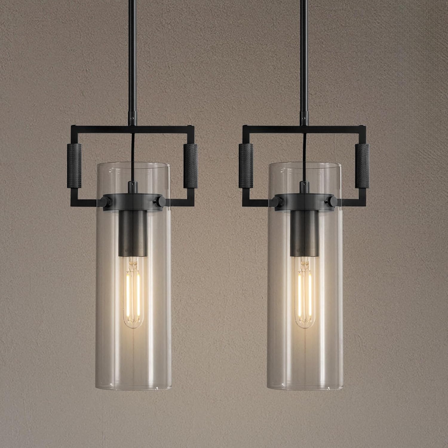 Modern Gold Kitchen Island Pendant Lights, 12 Inch 1-Light Adjustable Pendant Light with Glass Shade & Brass Finish, Hanging Light Fixture for Kitchen, Dining Room, Bathroom, Living Room