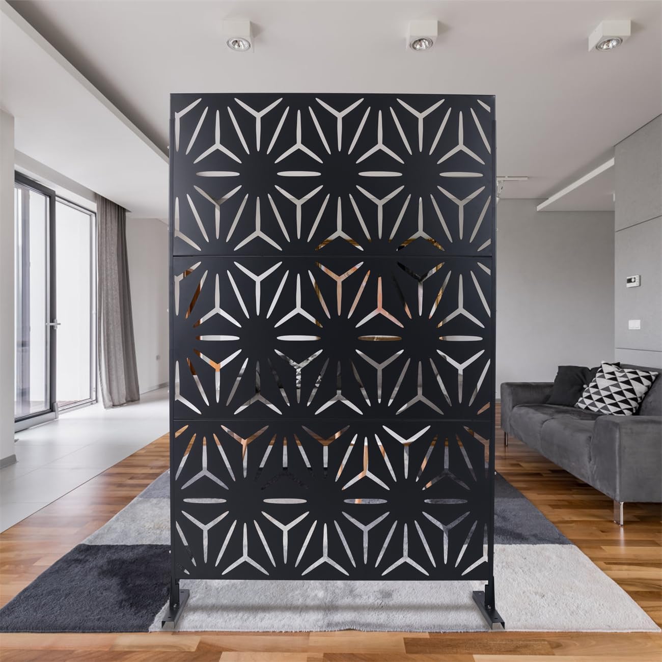 76" H×48" W Metal Privacy Screen, Outdoor & Indoor Decorative Privacy Screen for Deck Balcony Patio, Privacy Fence Panels for Outside Lawn Garden (Black)