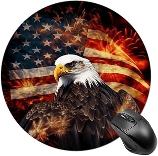 Round Mouse Pad for Office 7.8x7.8in, E-Sports Essential Computer Mouse Mat | American Flag Fire Eagle Rubber Anti-Slip Material Circular Mouse Mat, Waterproof for Home & Gaming Mouse Pad