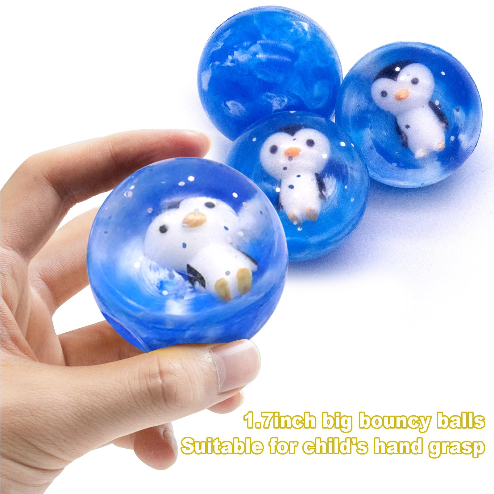 12 pezzi Flummis per bambini 42 mm, pinguini flummi grandi, palline gonfiabili e palline di gomma per il compleanno dei bambini