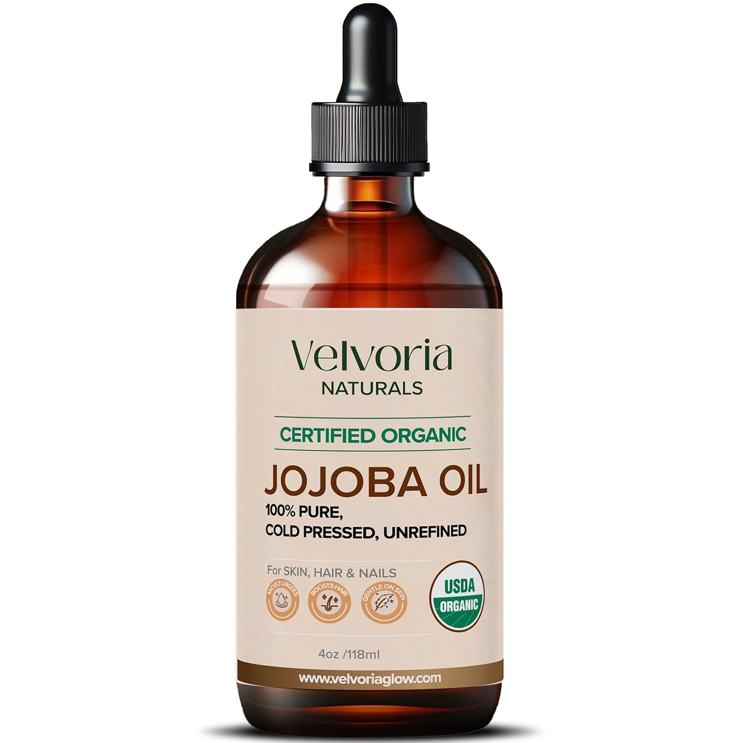 Organic Jojoba Oil – 100% Pure, Cold Pressed, Unrefined Non-GMO for Skin, Hair & Nails – 4oz