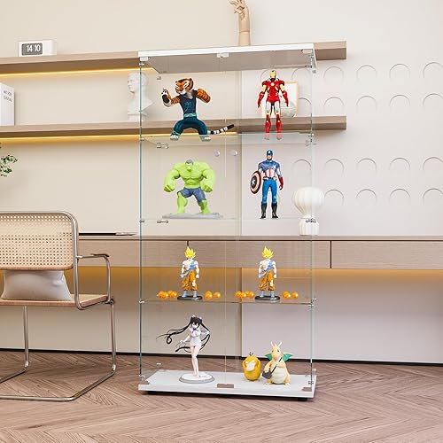 Miniatura 4 de Gabinete de cristal para cocina, despensa, armario de almacenamiento de barra de esquina con cuatro niveles de doble puerta, 64 pulgadas de alto x