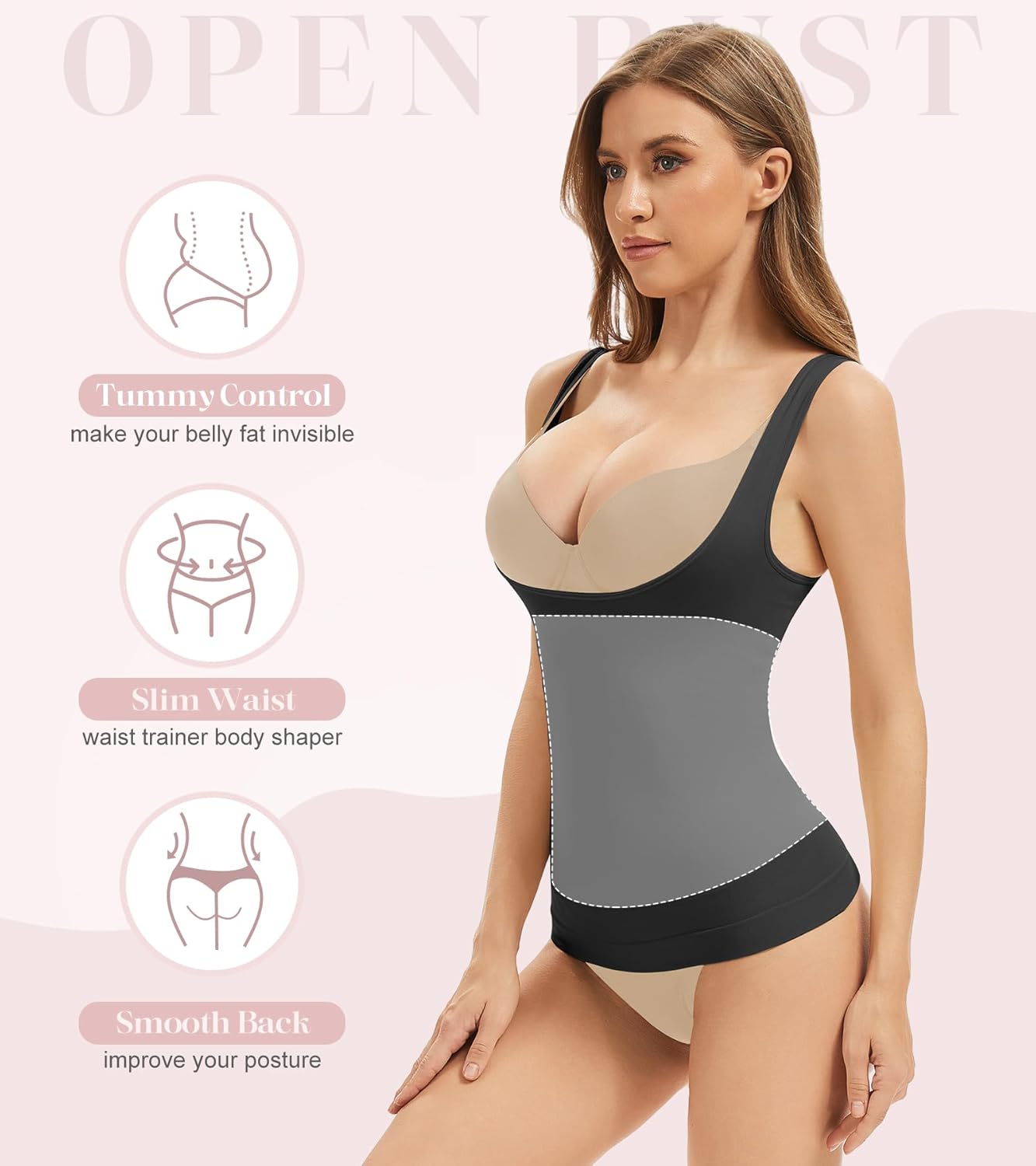 Women's Underbust Shapewear Tank Tops Tummy Control Compression Camisoles Seamless Body Shaper Cami Waist Trainer - Image 2