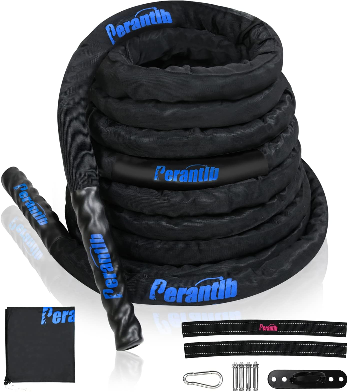Perantlb Battle rope with wear-resistant nylon protective sleeve Heavy Battle Rope for Strength Training Home Fitness Exercise Rope Anchor Strap Kit Included