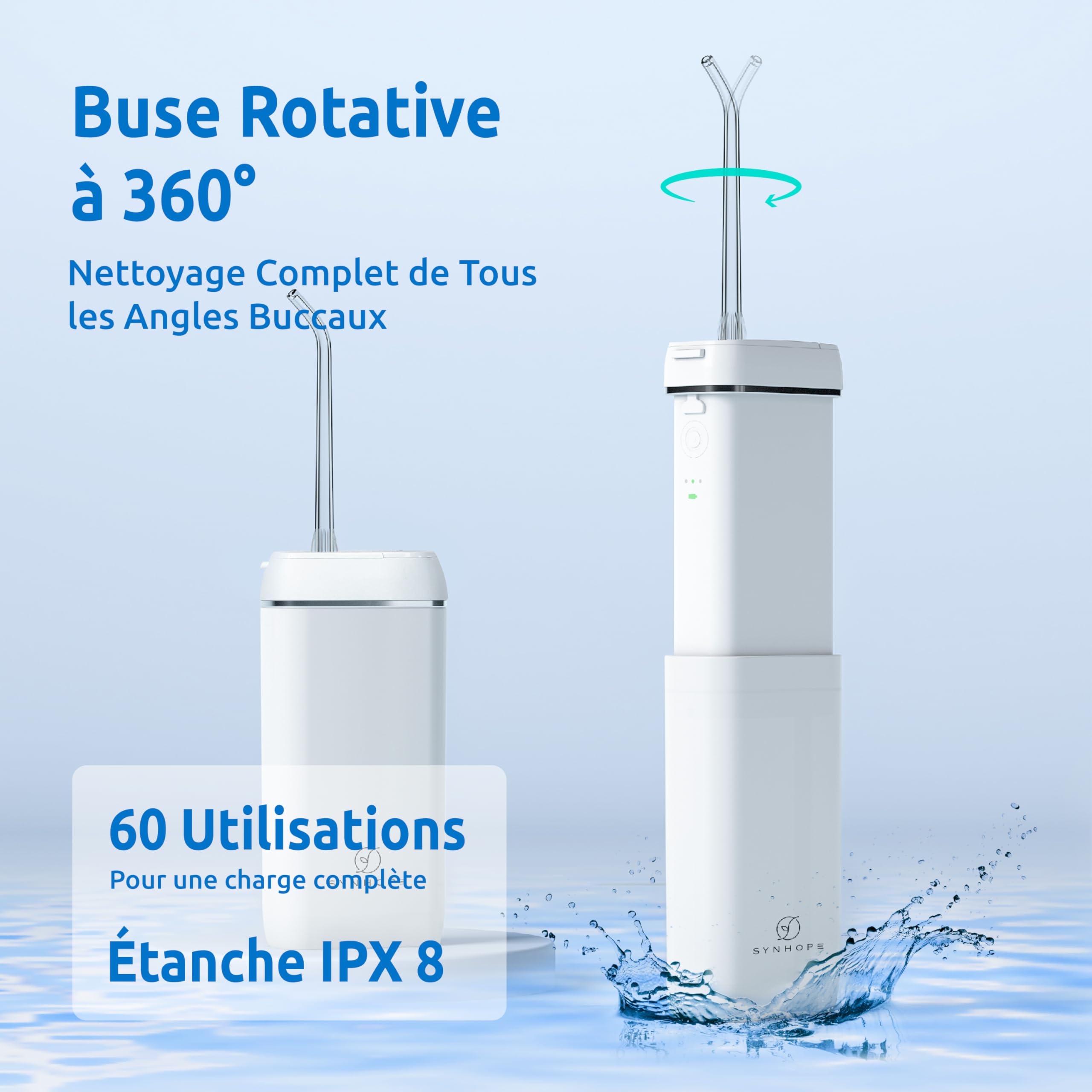 Mini Portable Hydropulseur Dentaire,Jet Dentaire de Voyage,Réservoir d'eau rétractable/IPX8 Étanche/3 Puissances Réglables Water Flosser,pour Voyage et Maison Soins Oral Irrigator