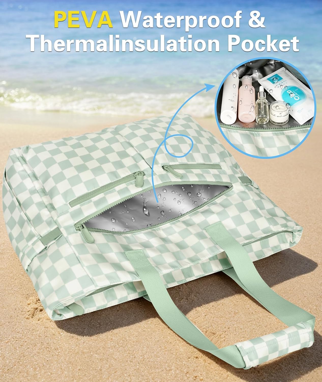Large Beach Bags for Women Waterproof Sandproof Beach 50L Totes Bags Pool Bags Men with Zipper Wet Compartment image 5