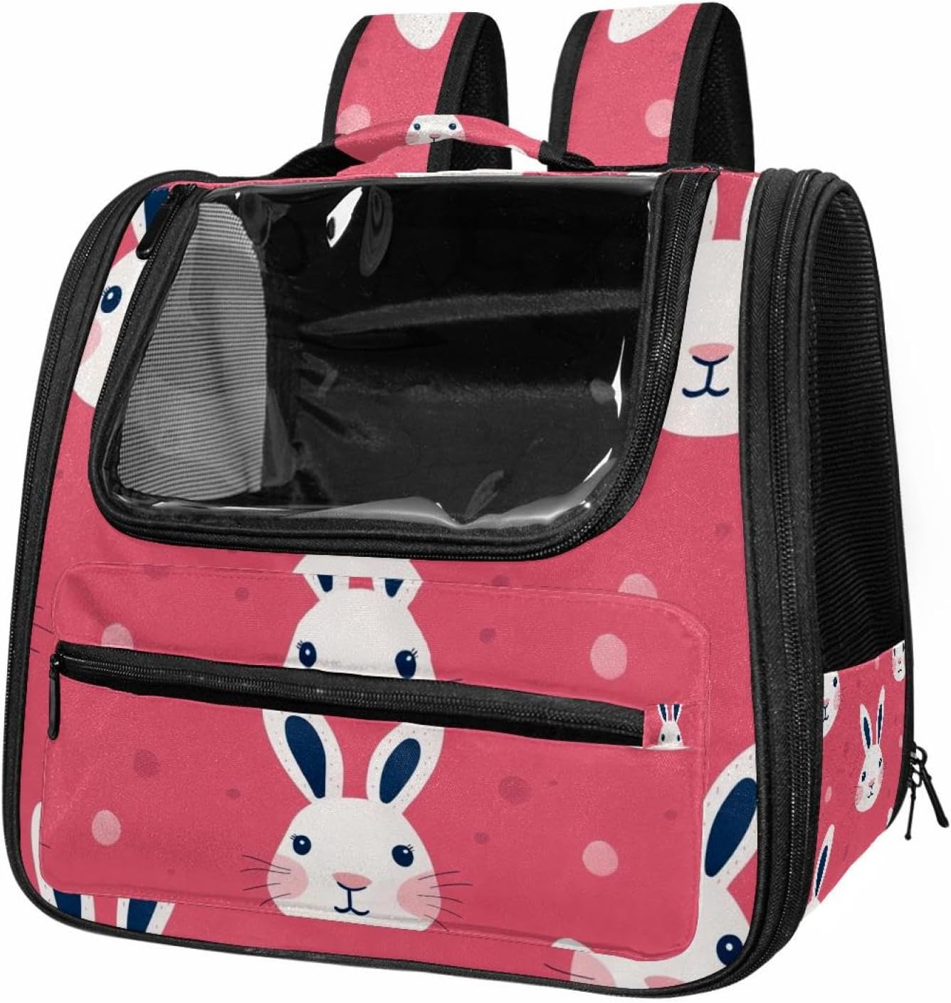 Rabbit Head on Pink Background Cat Backpack Carrier, Large Pet Backpack for Medium Small Dog Cat Puppy Kitty Bunny