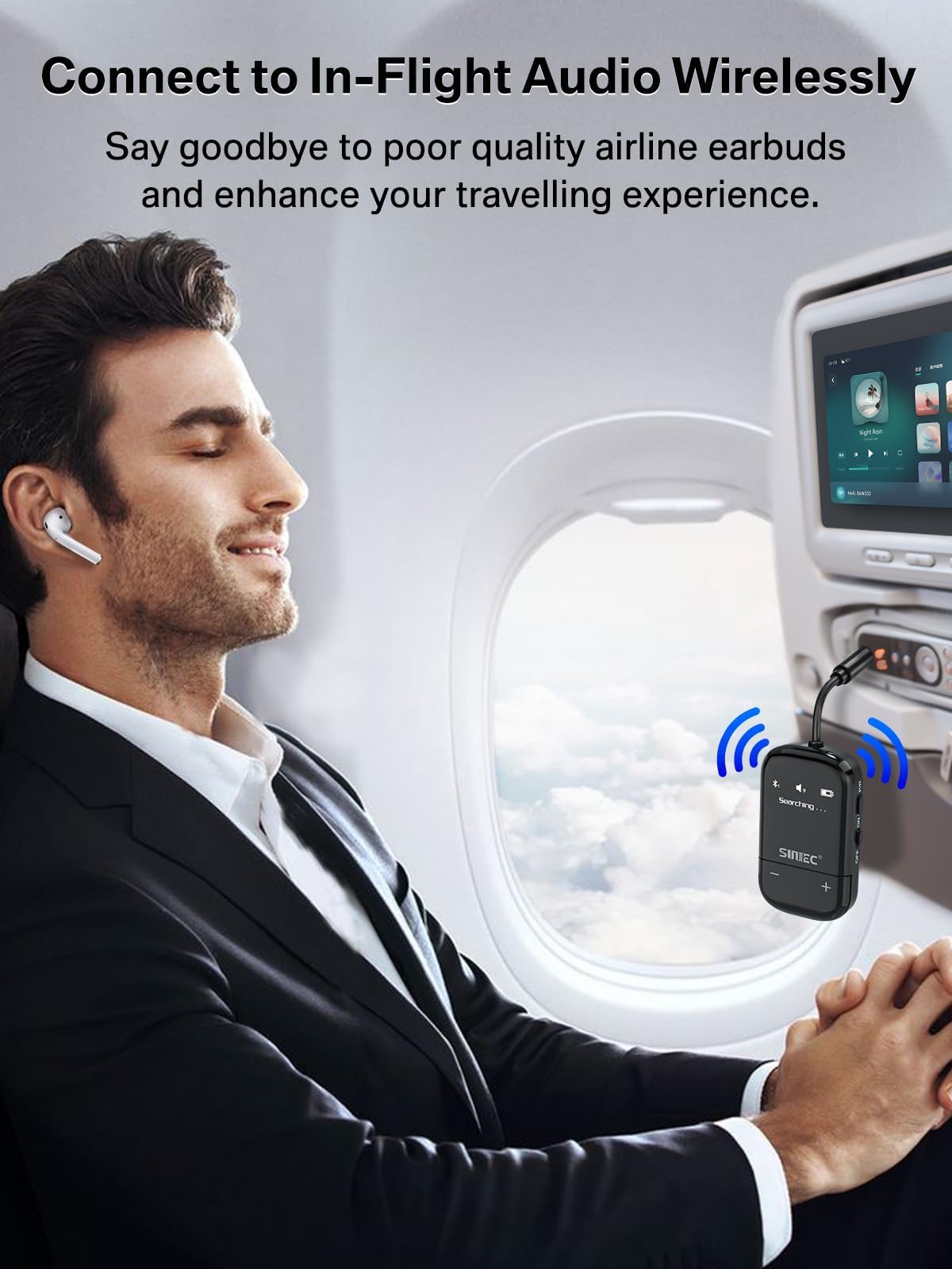 Airfly Bluetooth 5.3 Adapter, Airfly Bluetooth Transmitter für Kopfhörer oder AirPods, unterstützt APTX Low Latency, 3,5 mm AUX Wireless Audio Transmitter für TV, Reisen, Flüge, Fluggesellschaft
