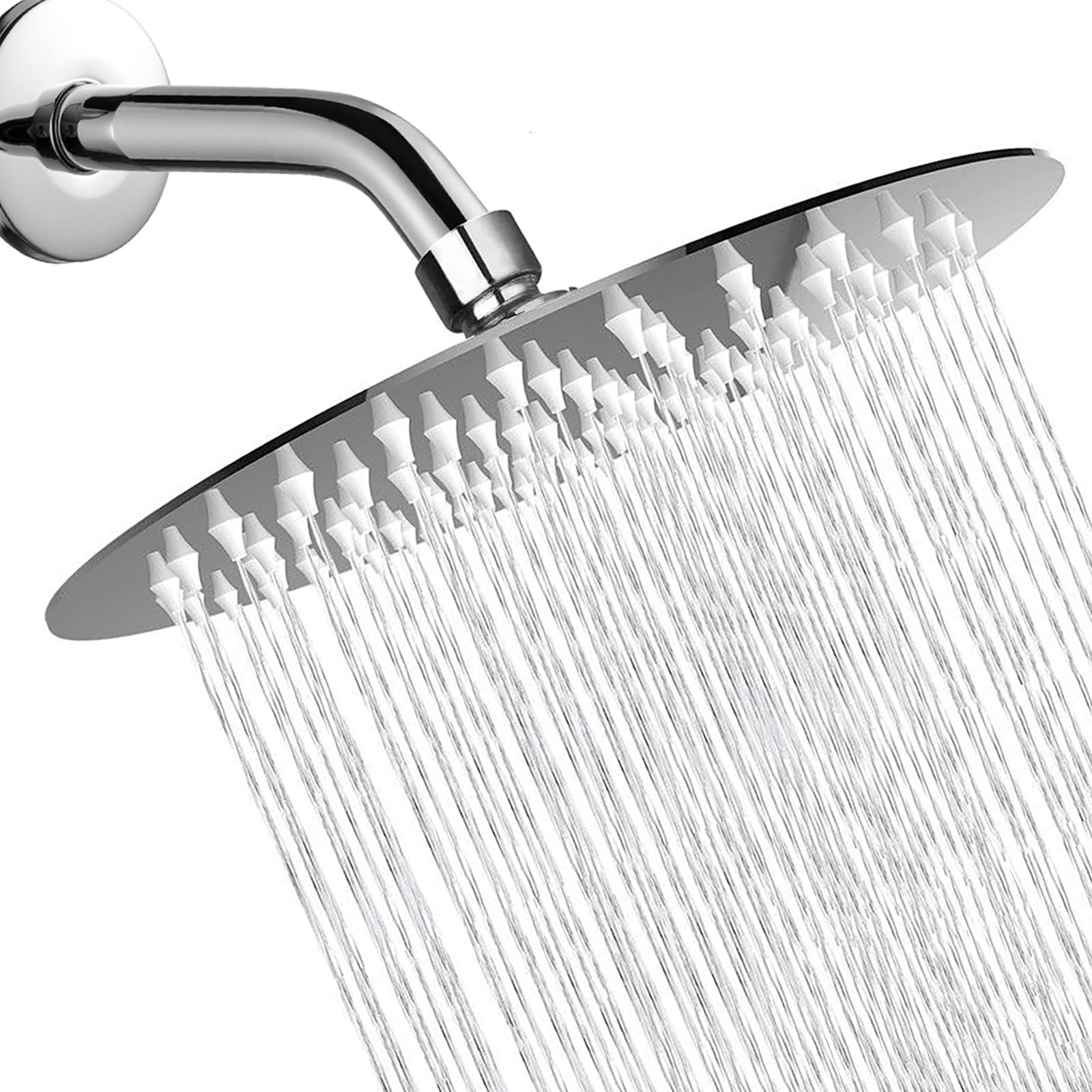 WOOPHEN Cabezal de ducha de lluvia, diseño ultrafino, aumento de presión, boquilla de silicona autolimpiable, cabezal de ducha de acero inoxidable de alto flujo de 8 pulgadas con brazo de ducha de 10