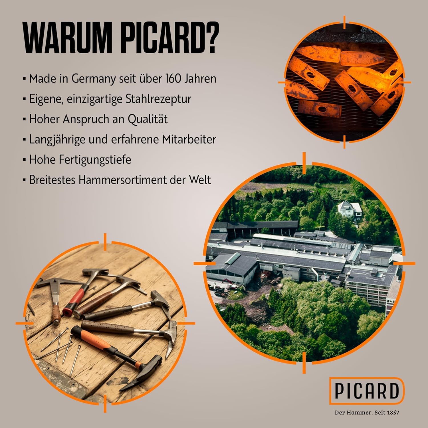 PICARD Maillet EST.1857 1000 g | Série EST.1857 | Maillet en acier spécial | Marteau avec manche en hickory ciré | Longueur 26 cm | Le marteau pour vous