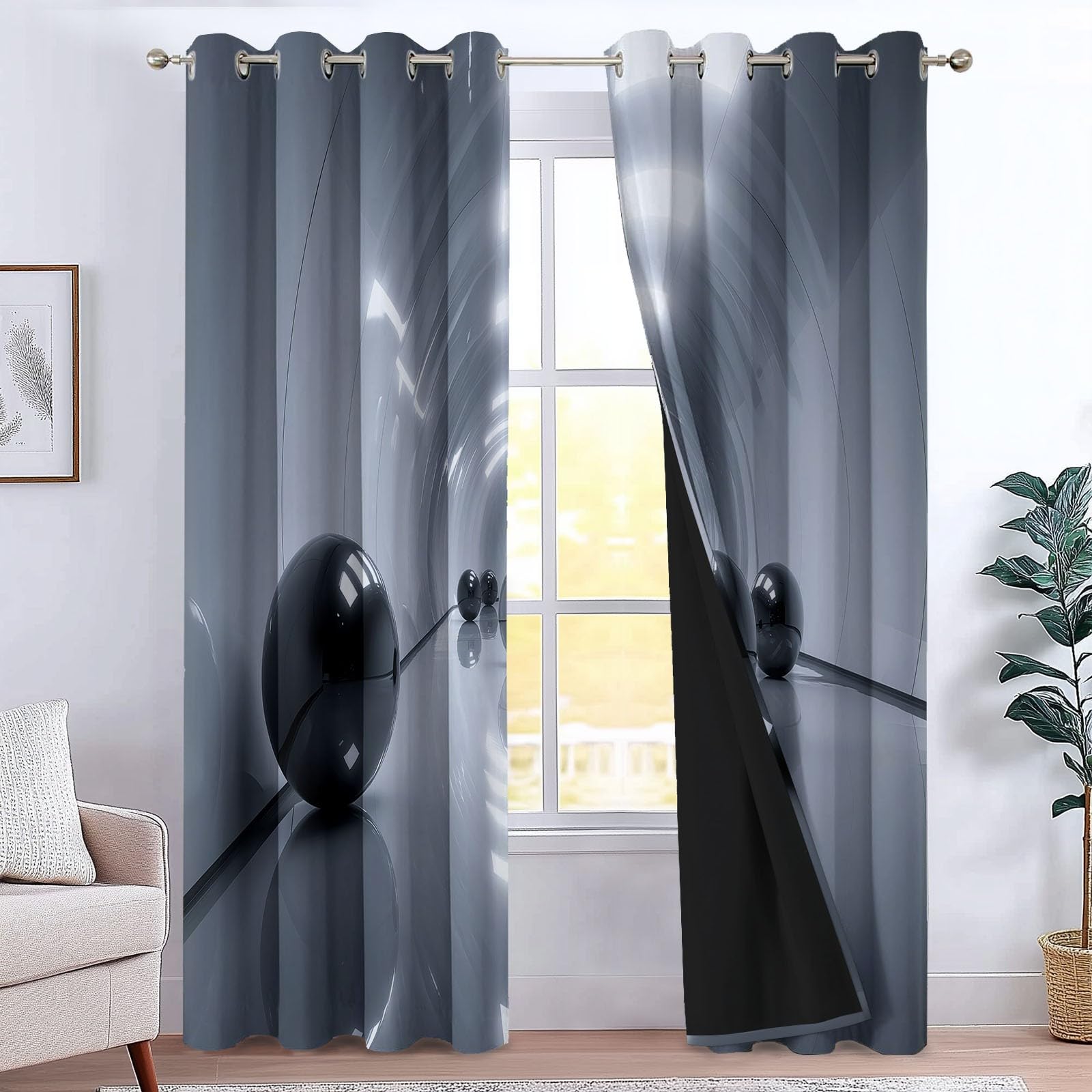 Zasłony termiczne, ochrona przed zimnem, ochrona przed hałasem, zaciemniające, nieprzejrzysta zasłona, technologia tuneli, strumień światła 110 x 215 cm x 2 (szer. x wys.), do salonu, sypialni, z