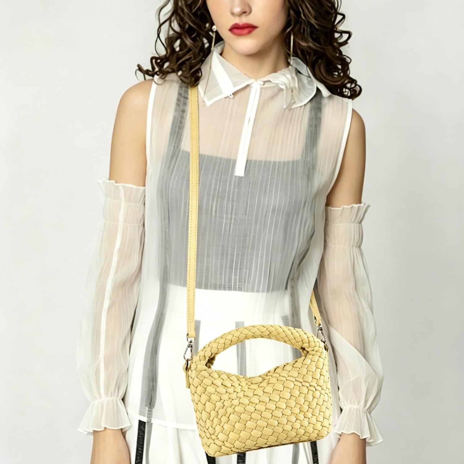 Woven Shoulder Bag for Women, Vegan Leather Crossbody Bag, Small Handbag Cute Purse with Adjustable Strap Top HandleTote