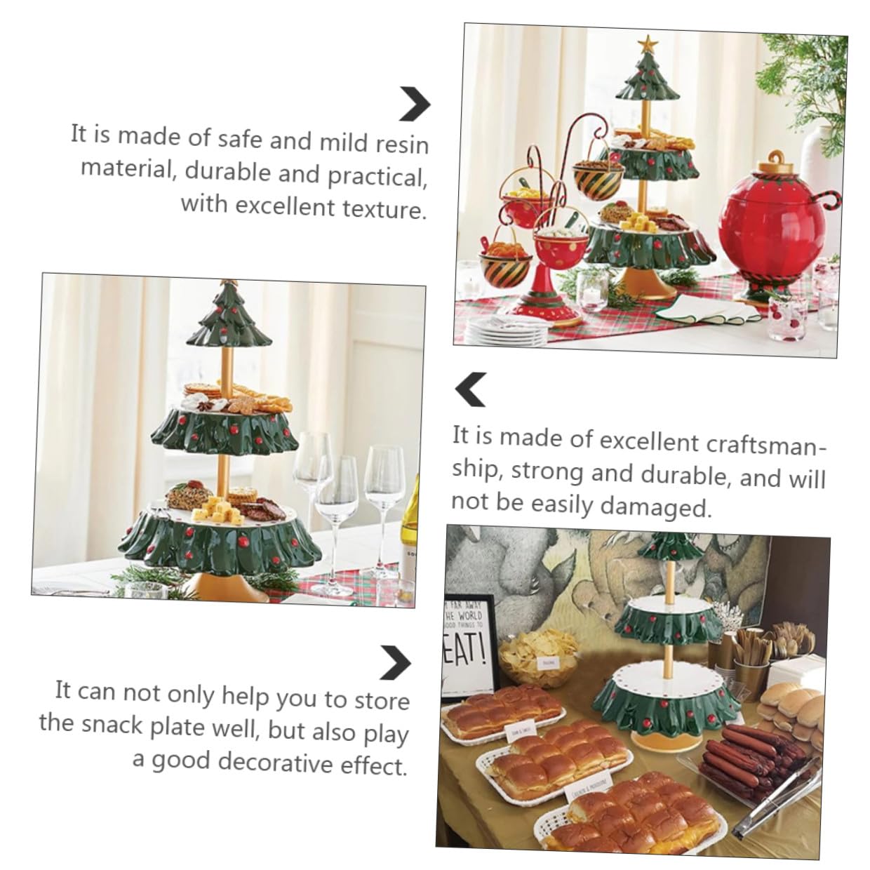 OUNONA Bandeja de Resina Multifuncional para Aperitivos Navideños Soporte para Dulces y Platos de Fruta, Diseño de Mesa Pequeña para Snacks en Fiestas y Celebraciones, Decoración