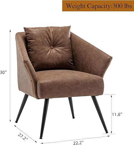 Miniatura 3 de Accent Chairs - Silla moderna cómoda de mediados de siglo, para sala de estar, dormitorio, lectura, silla de piel sintética, color marrón 1