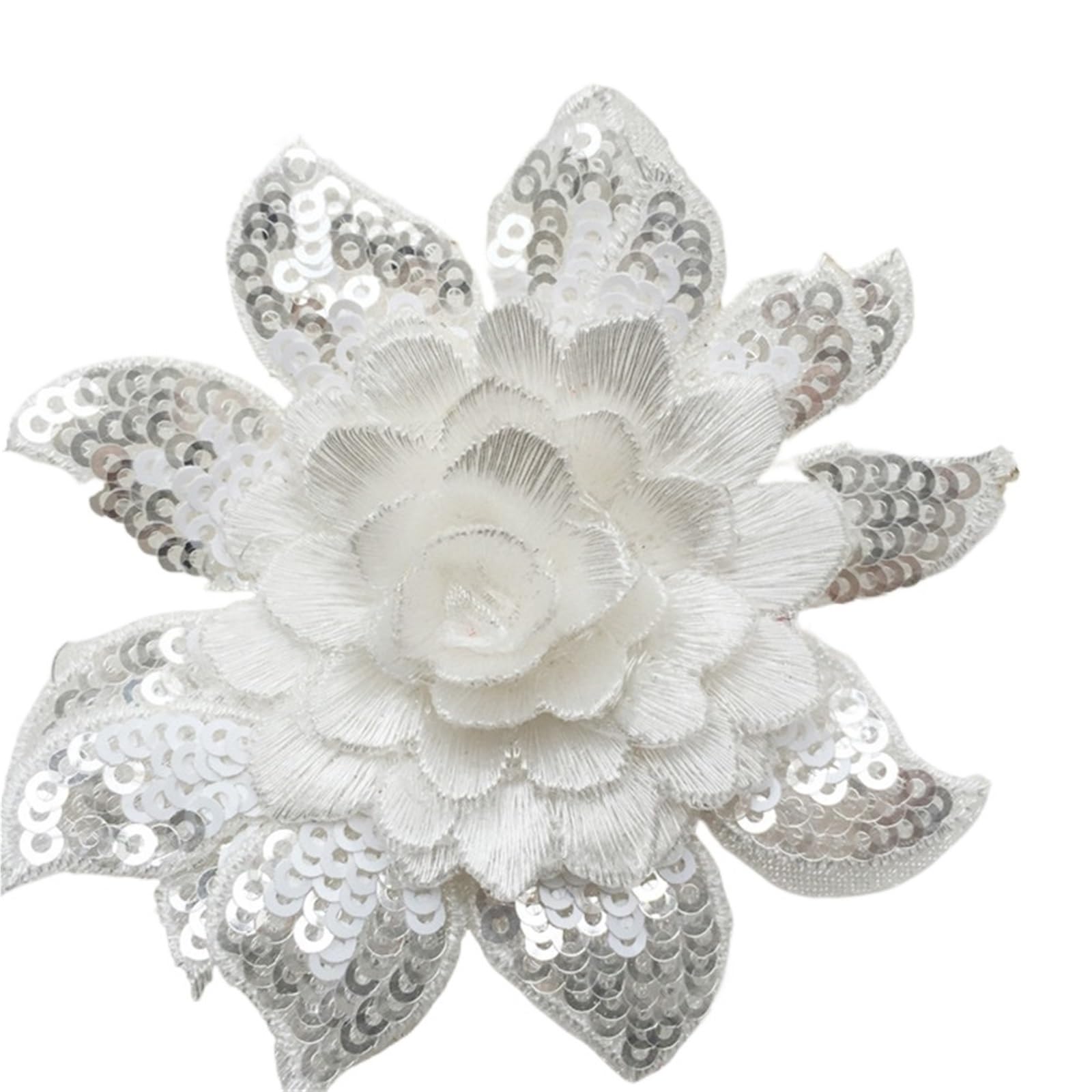 Wtaxbh N061 White Iron On Patches 10Pcs Lace Applique Sequins Embroidery 3D Flowers Sew-On Patches Diy Wedding Dress Clothes Decor Sewing Supplies 8Cm(N061 White)