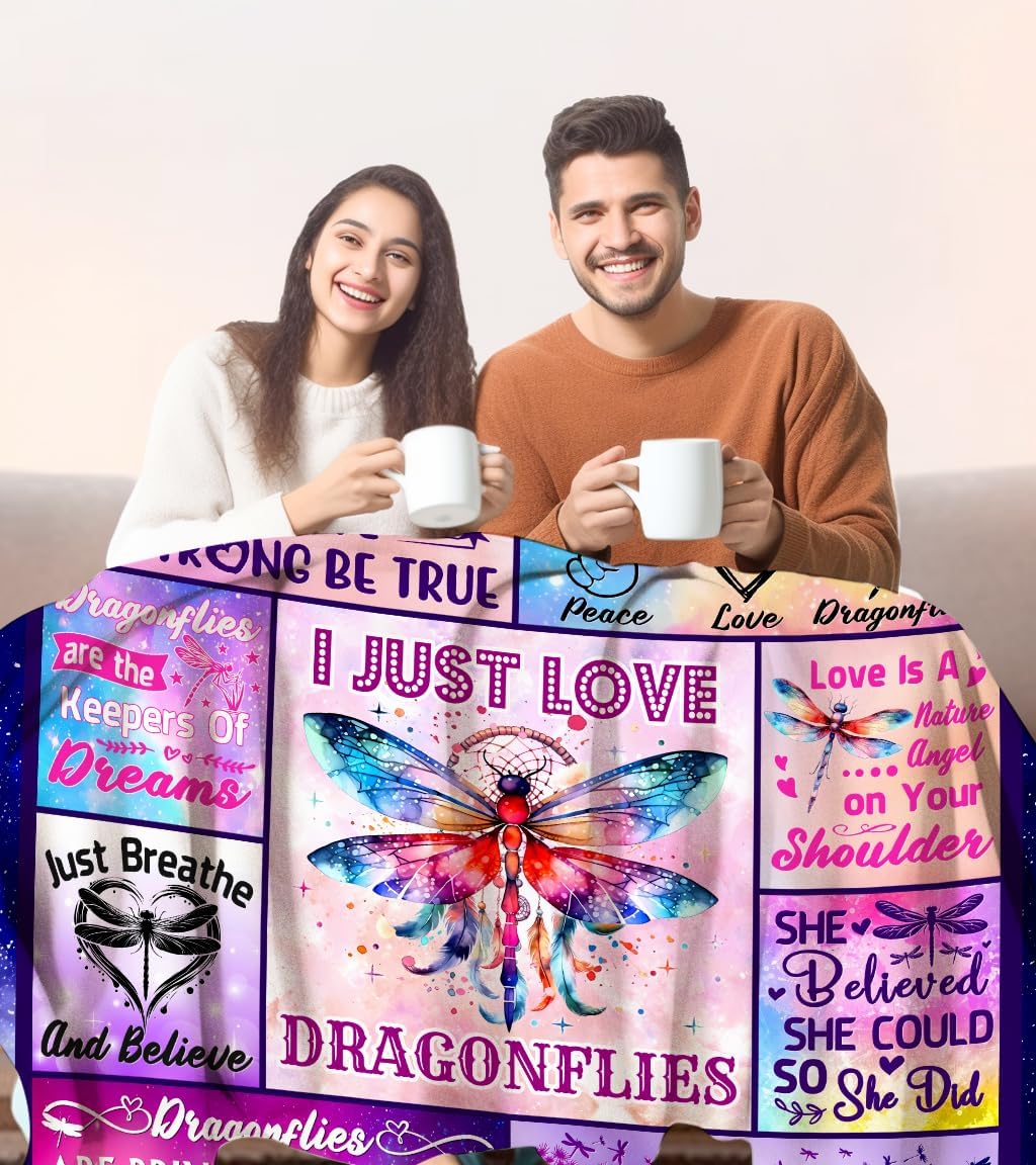 Dragonfly Gifts for Women,Dragonfly Lover Dragonflies Throw Blankets for Bedroom Living Sofa Drangon Fly Blankets Birthday Gifts 60"x50"