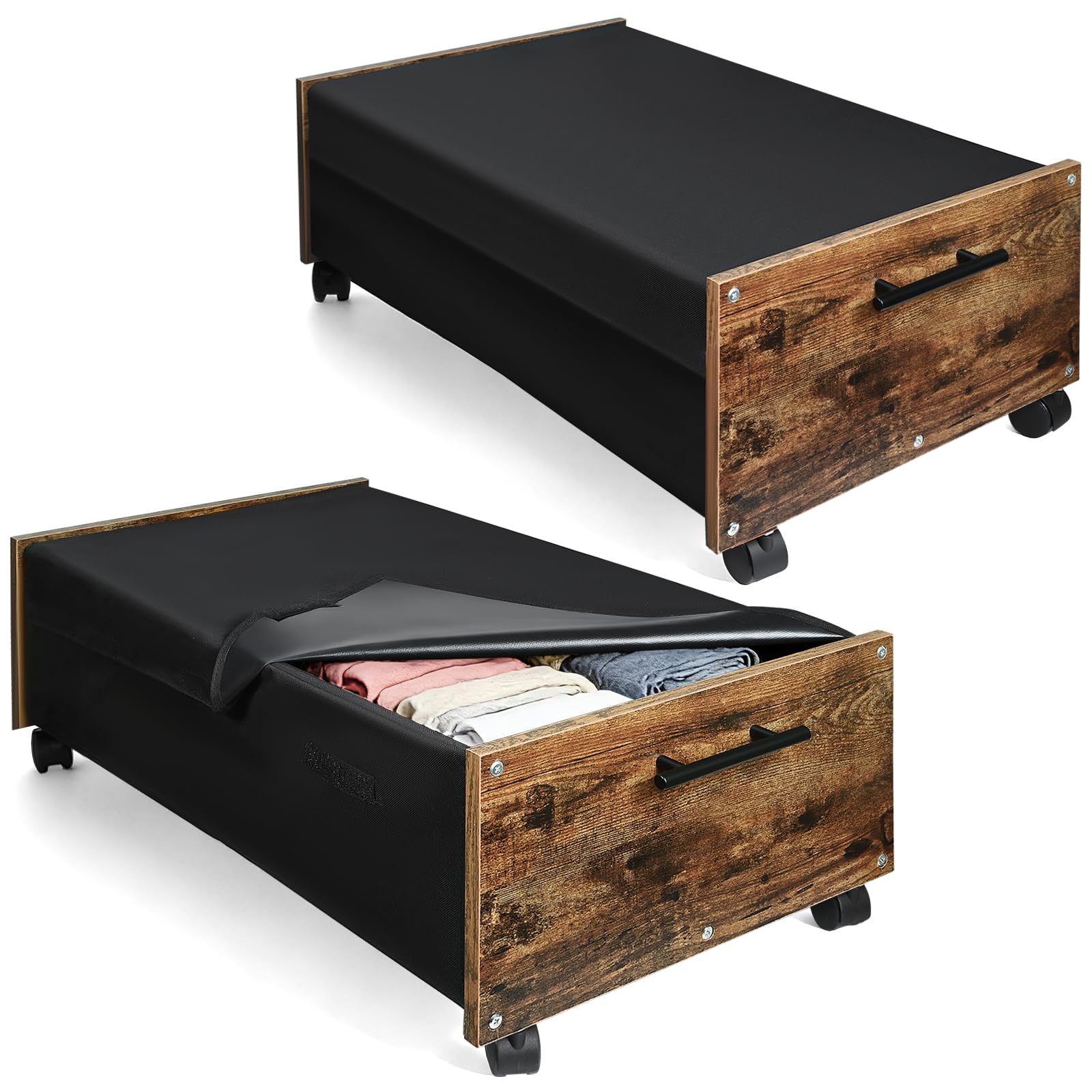 Unterbett Aufbewahrungsbox mit Rollen, 2 Stück Kommode 70L