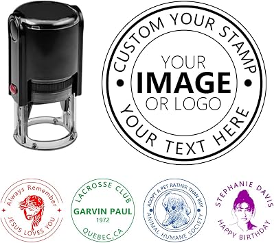 Custom Stamp Personalized Image Logo Stamp Customized Text Round Stamps Business Self-Inking Stamper Customized School Organization Institution Logo Bulk Seal Multiple Frames Options
