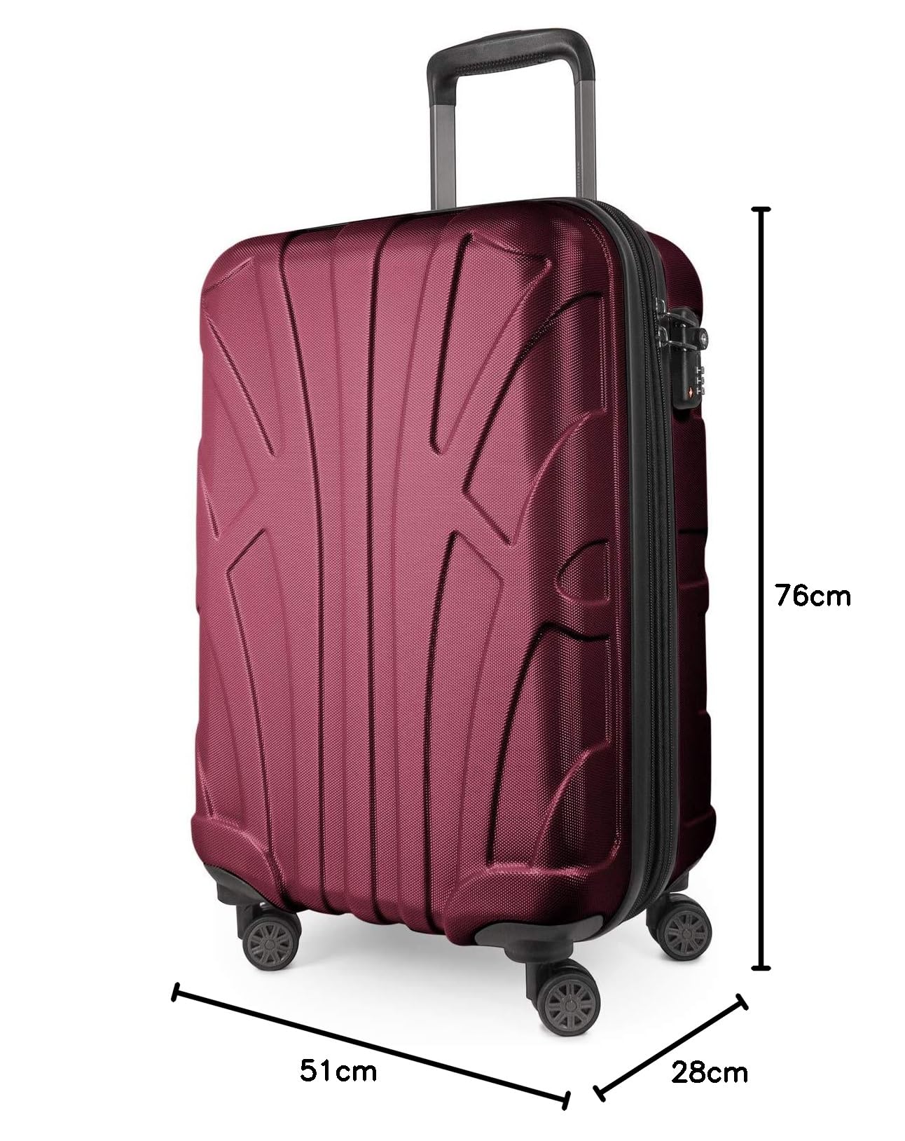 Suitline Zestaw walizek 3 sztuki ABS twarde kabinowa 55 cm średnia 66 cm duża 76 cm rozszerzane z zamkiem TSA 4 podwójne koła uchwyt teleskopowy, bordowy