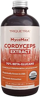 Organic Cordyceps Mushroom Extract - 70% Beta Glucans - Highest Active Nutrient Levels, Max Potency Cordyceps Tincuture, US Grown + Ultrasonic Extraction - Performance, Immunity and Energy - 8 oz.