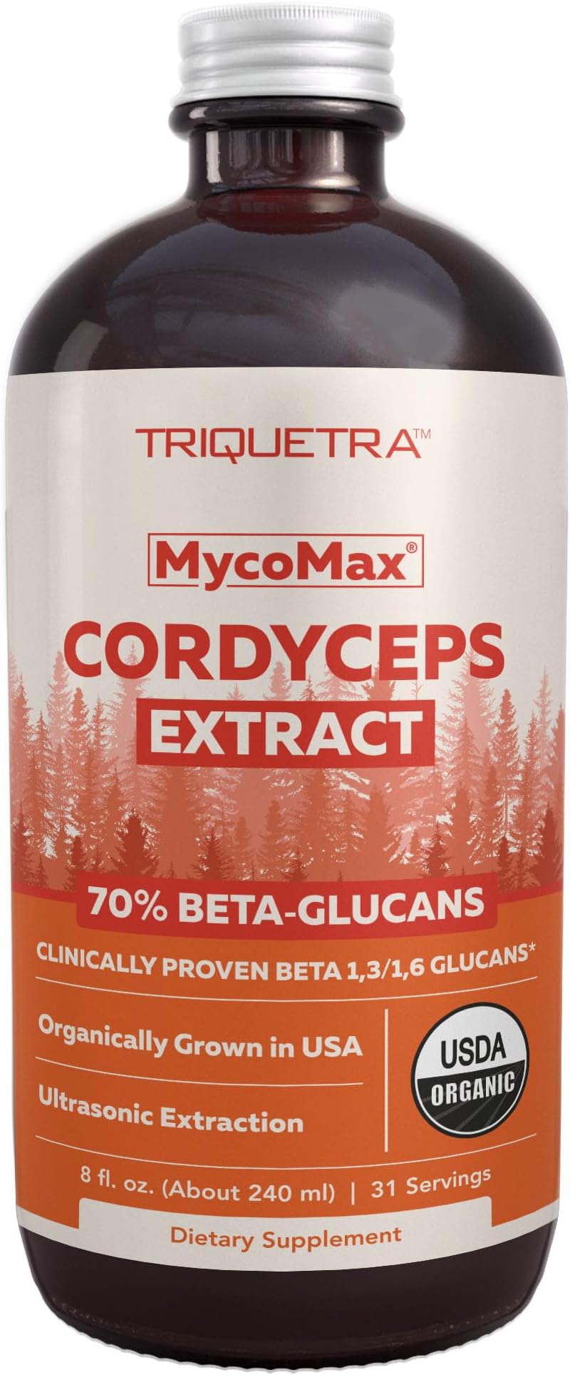 Organic Cordyceps Mushroom Extract - 70% Beta Glucans - Highest Active Nutrient Levels, Max Potency Cordyceps Tincuture, US Grown + Ultrasonic Extraction - Performance, Immunity and Energy - 8 oz.