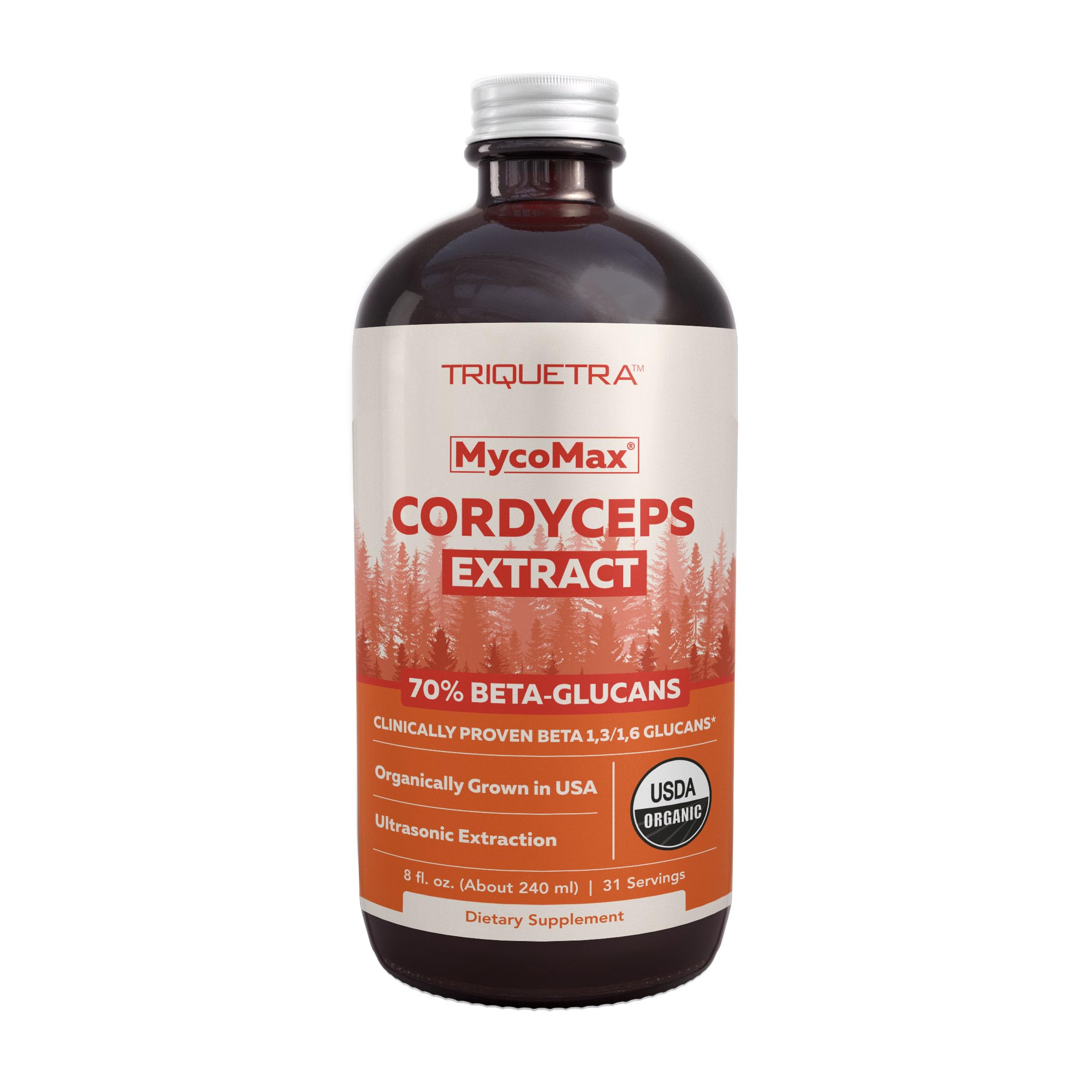 Organic Cordyceps Mushroom Extract - 70% Beta Glucans - Highest Active Nutrient Levels, Max Potency Cordyceps Tincuture, US Grown + Ultrasonic Extraction - Performance, Immunity and Energy - 8 oz.USDA Organic