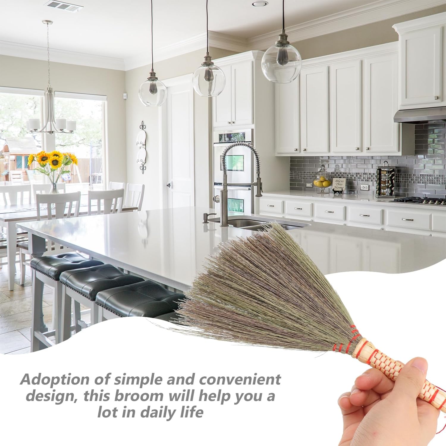 Small Hand Broom with Wood Handle, Straw Woven Household Duster for Home Cleaning, Soft Bristle Short Handle Brush for Dust Removal and Sweeping