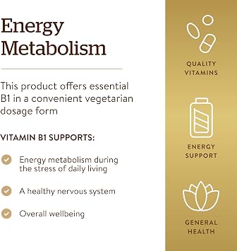 Solgar Vitamin B1 (Thiamin) 500 mg, 100 Tablets - Energy Metabolism | Healthy Nervous System, Overall Well-Being, Super Potency, Non-GMO, Vegan, Gluten Free, Dairy Free - 100 Servings